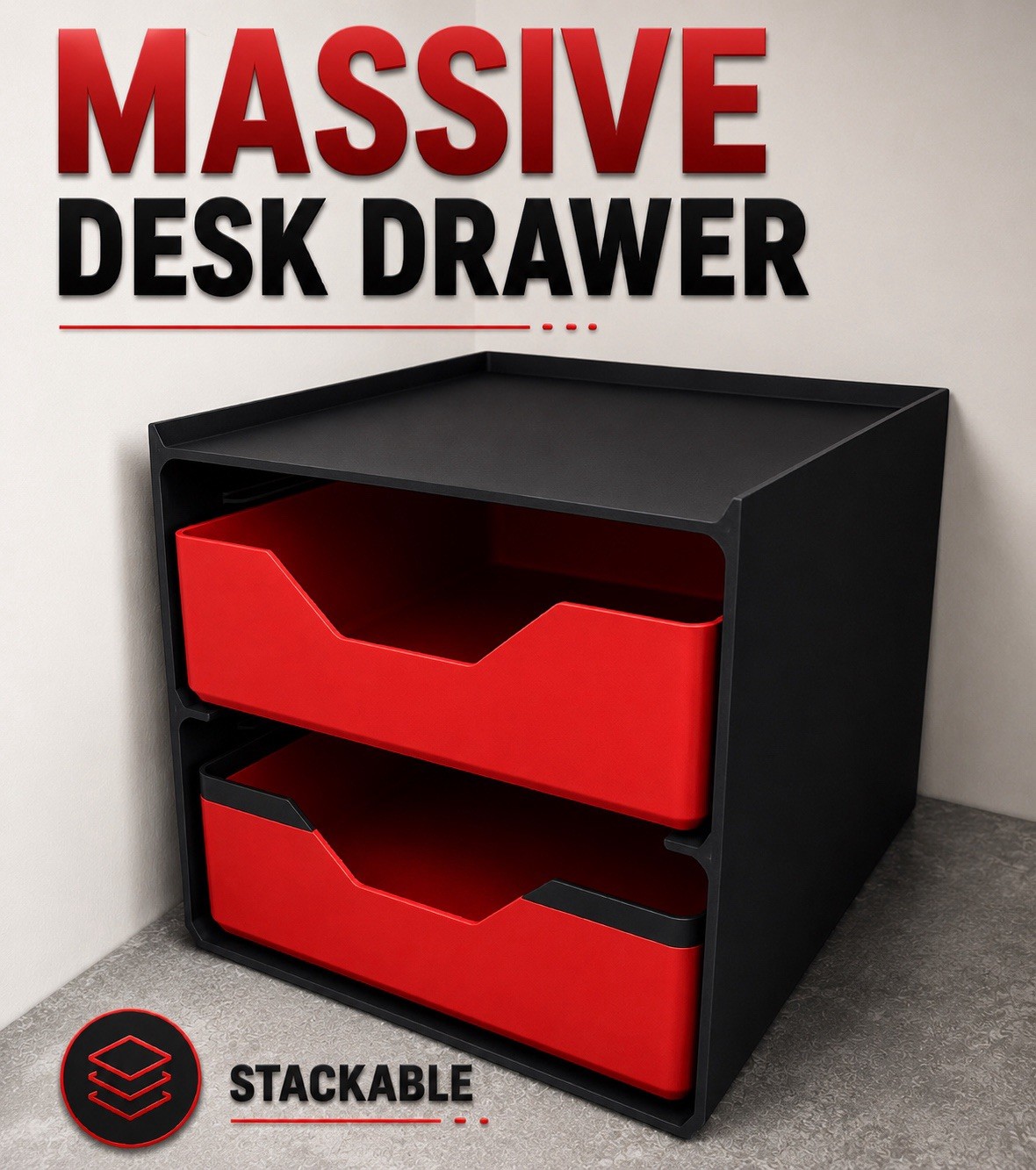 2 Pack Storage Bins 8 x 9 x 3″ Red & Black Plastic Small Container Stackable