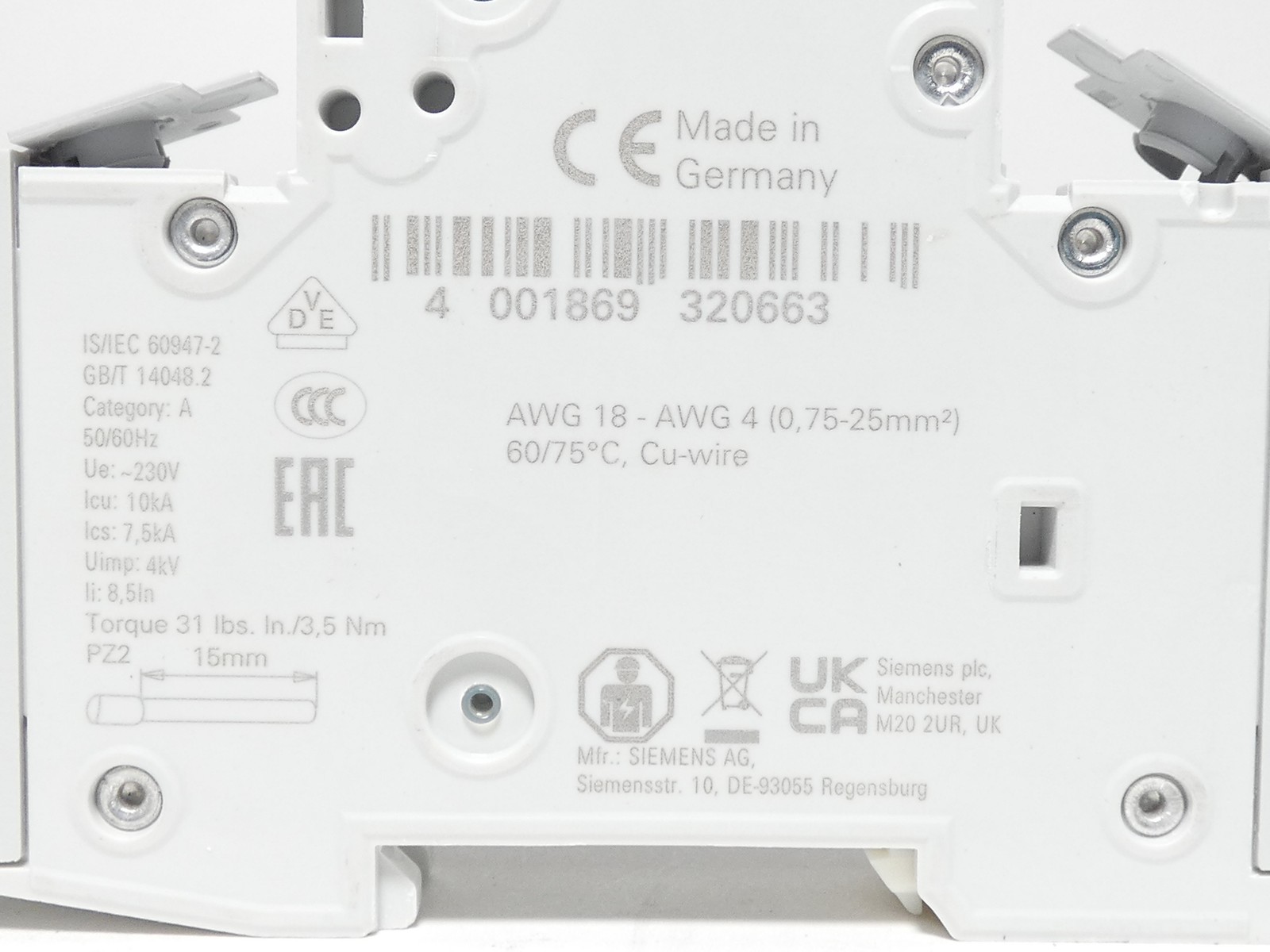 Siemens 5SJ4118-7HG41 MCB Miniature Circuit Breaker 1P 15A 240V MCB – NEW Sur…