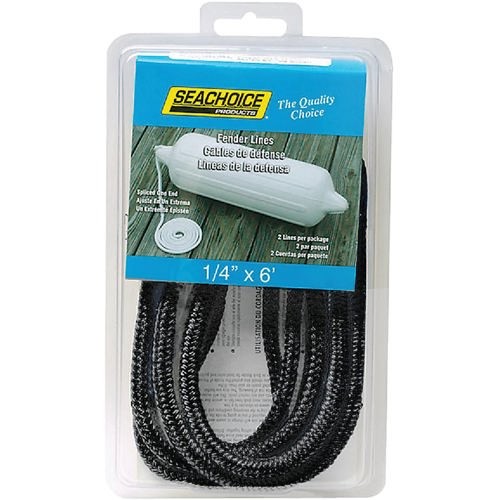 1Pc Seachoice 1/4 In. x 6 Ft. Double Braided Nylon Fender Line, Black (2-Pa