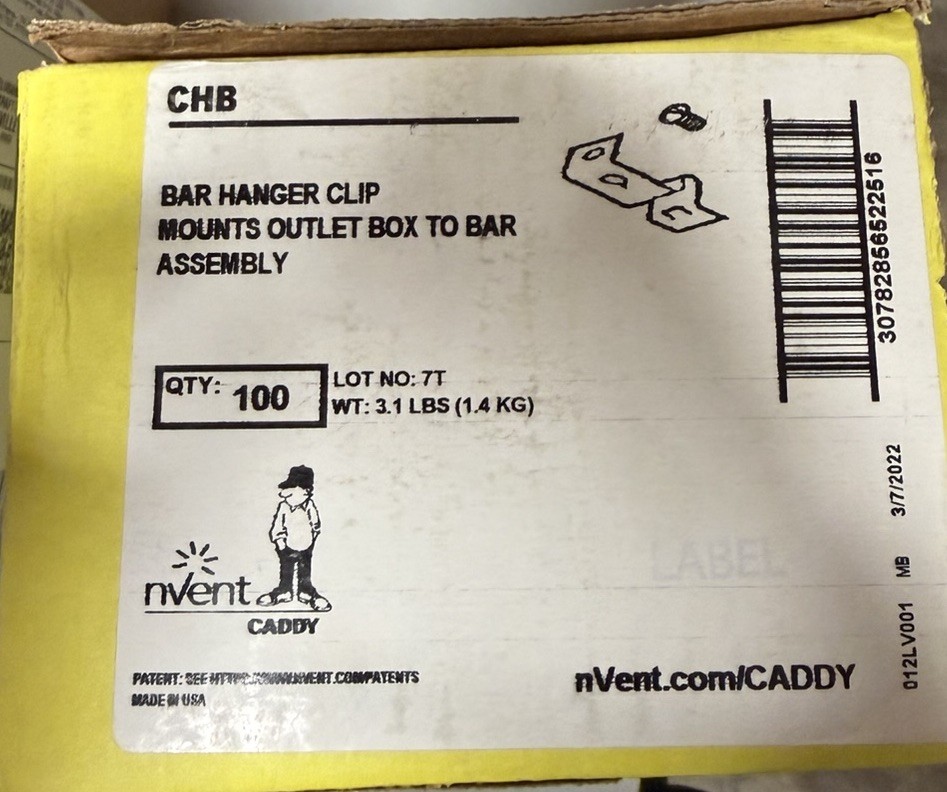 100/box Caddy CHB Clip/screw, Mount Box To Bar, New Free Shipping