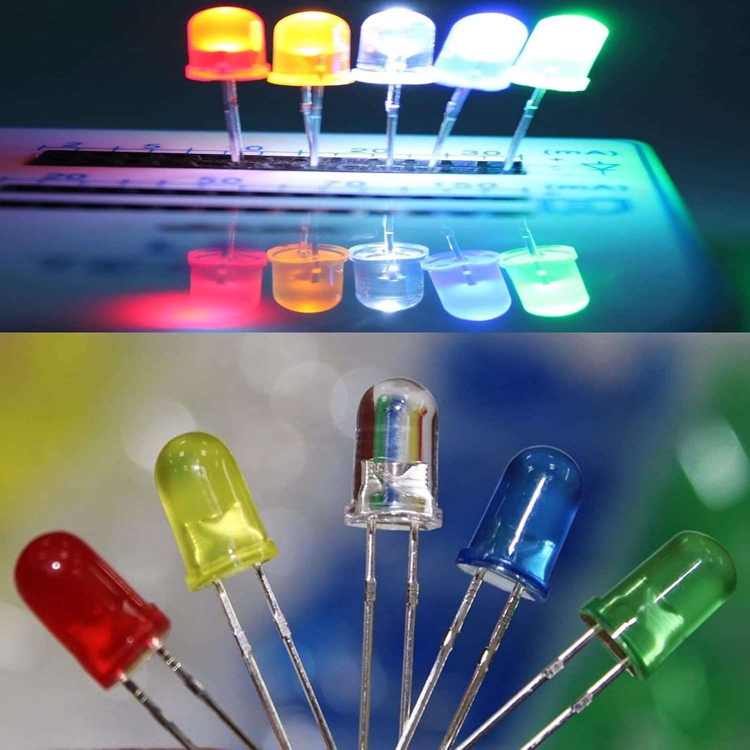 300 Pieces Clear LED Diodes 3mm 5mm 2 Pin Round Assorted 5 Colors Kit Storage