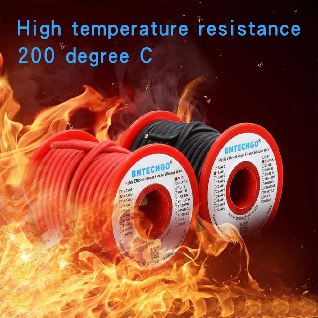 BNTECHGO 14 Gauge Silicone Wire Spool red and Black Each 25ft Flexible 14 AWG…