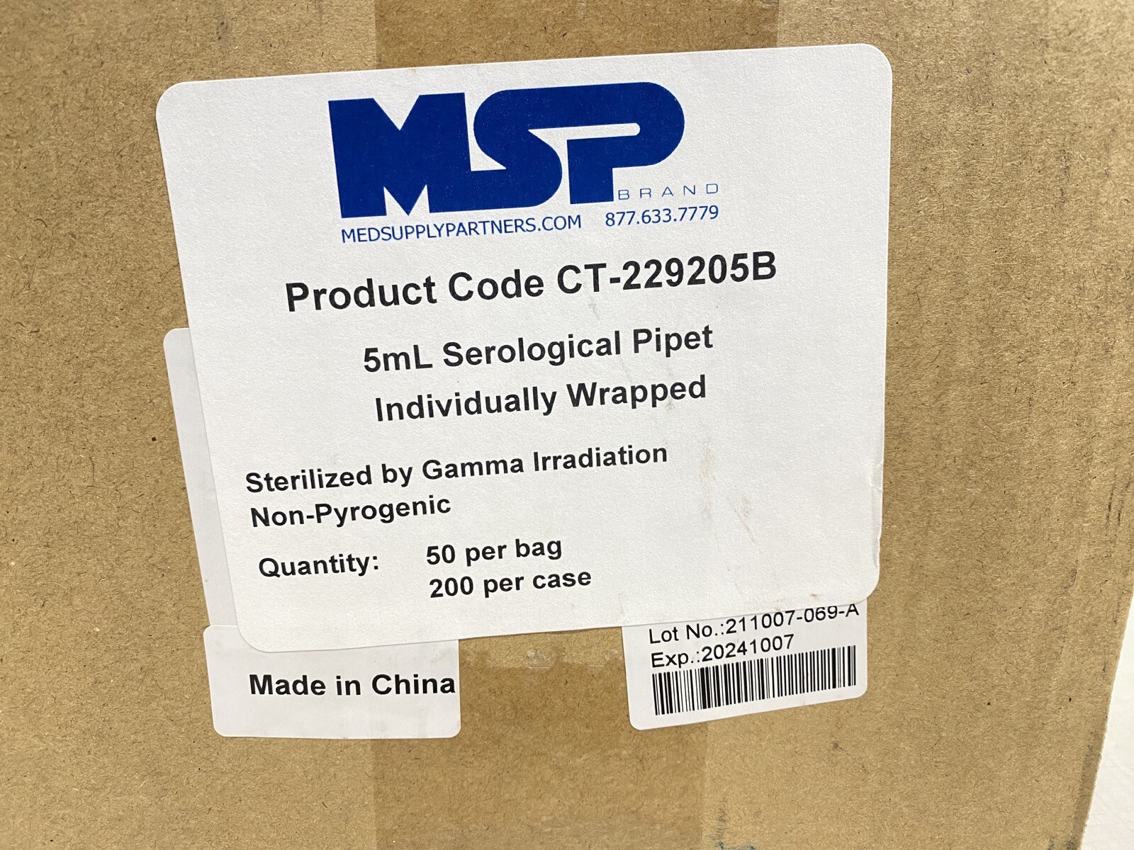 200/Cs CELLTREAT 5mL PS Graduated Serological Pipettes Individual Wrap 229205B