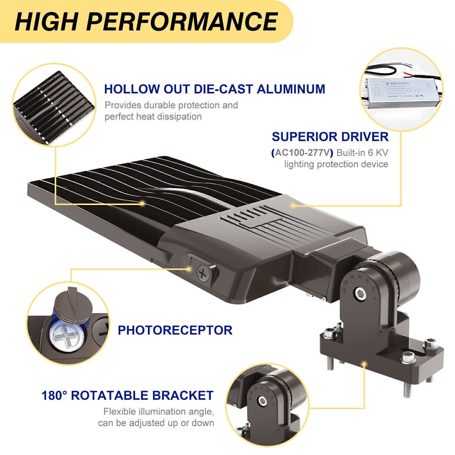 320W LED Parking Lot Pole Light Commercial Shoebox Street Fixtures Dusk to Dawn