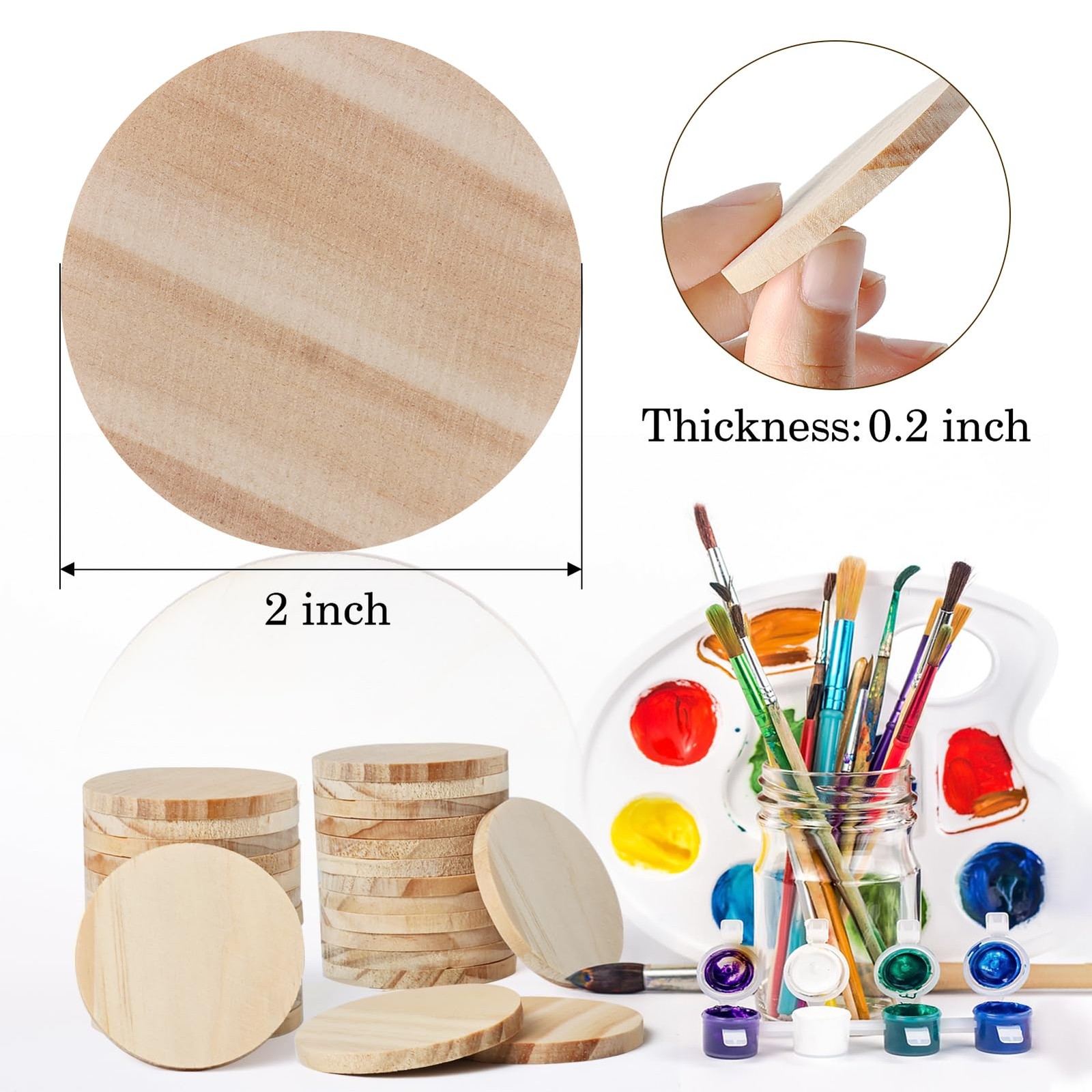 2 Inch 50 Pieces Wood Circles, GOH DODD Small Round Discs Unfinished Slices…