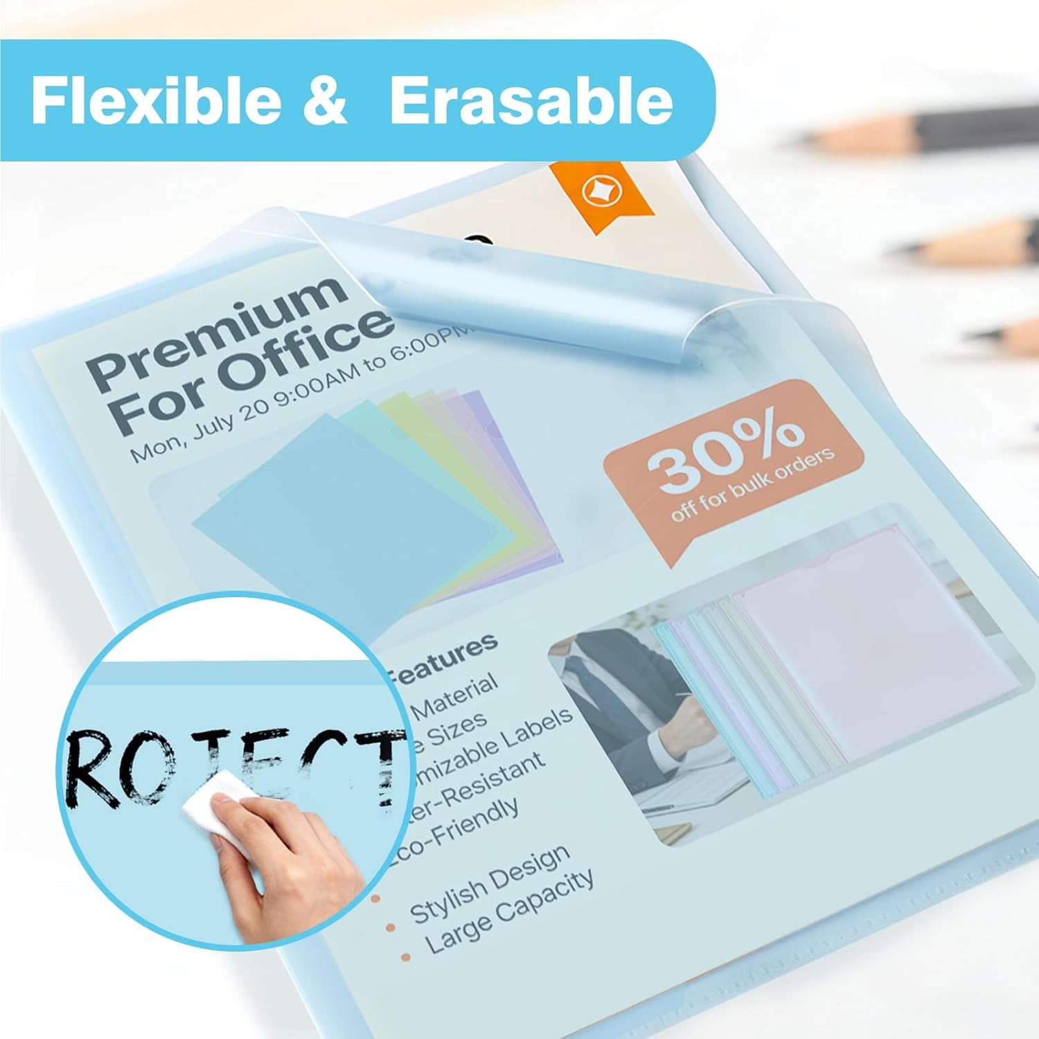 6 Pack Plastic File Folders, Letter Size Clear Project Sleeves for 8.5 x 11