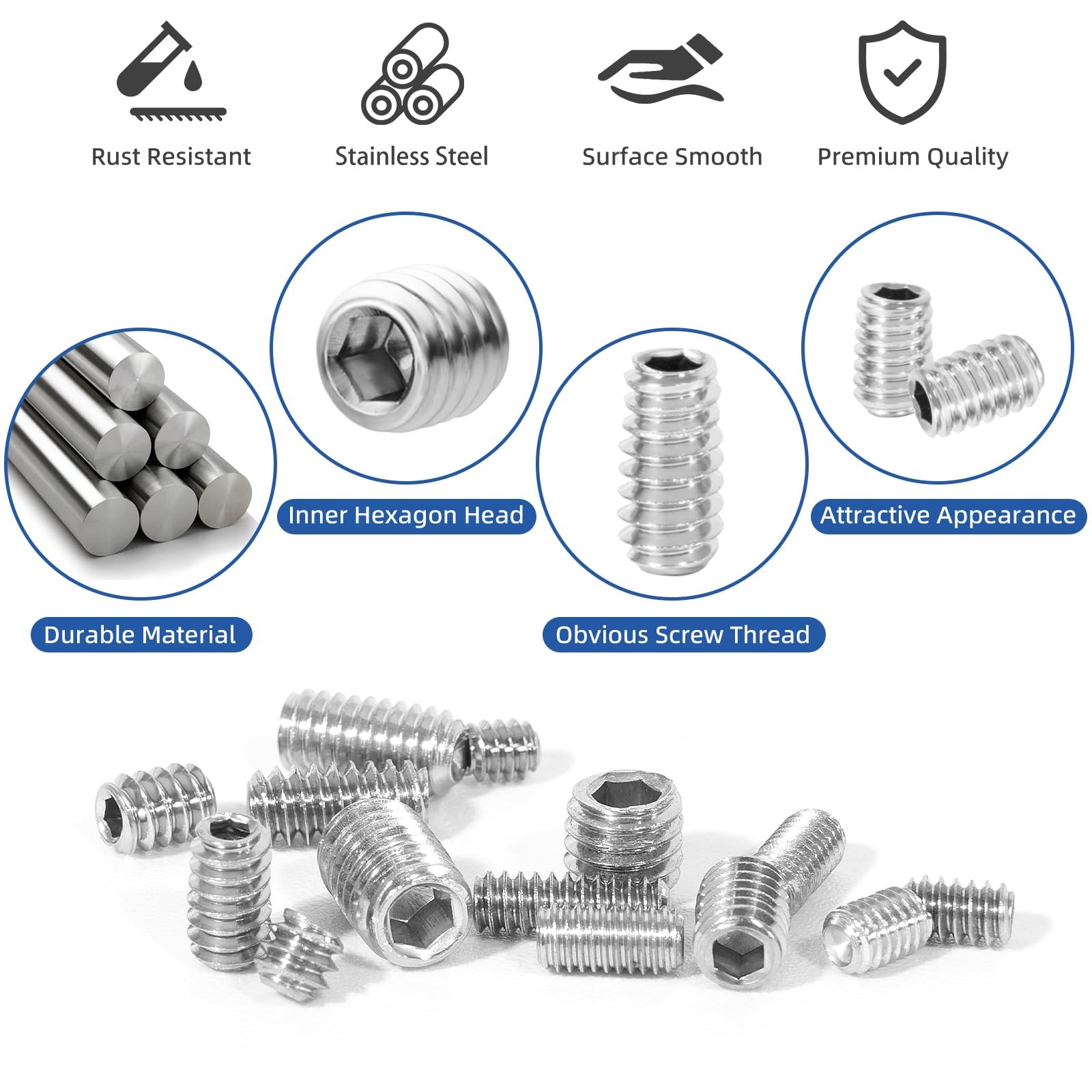 245 Pcs 19 Sizes Set Screw Assortment Kit SAE Allen Head Grub Screws for Bathro