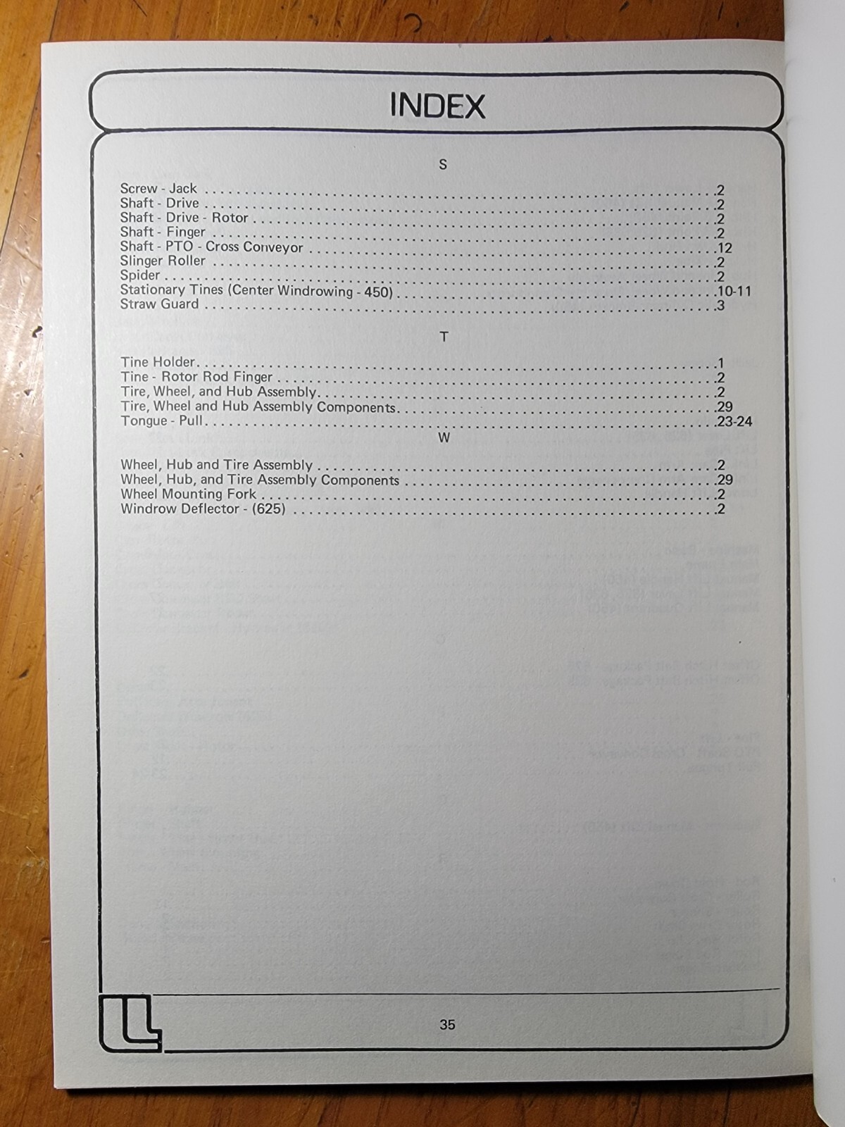 Lockwood Innes 450 625 635 Bean Windrower Parts Manual L01710-00031 00802-06IN