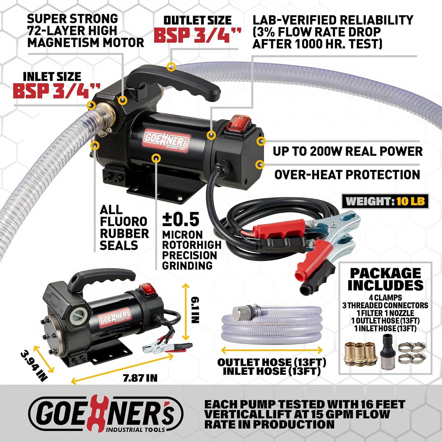 Gasoline Transfer Pump Kit 15GPM with Automatic Shut-Off Nozzle 12V Self Priming
