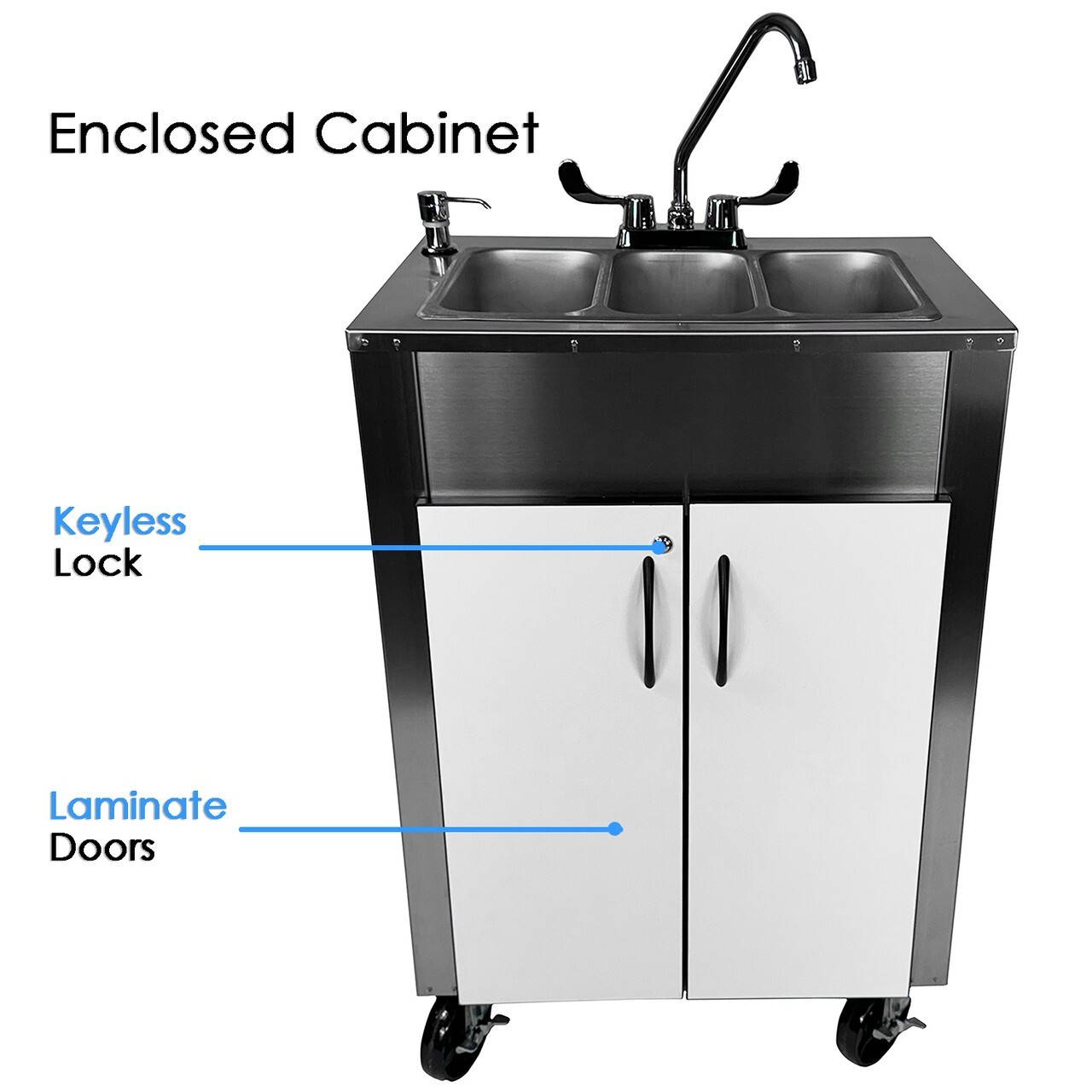 Portable Stainless Steel Sink Warewashing Station Hot/Cold Water & Splash Guard