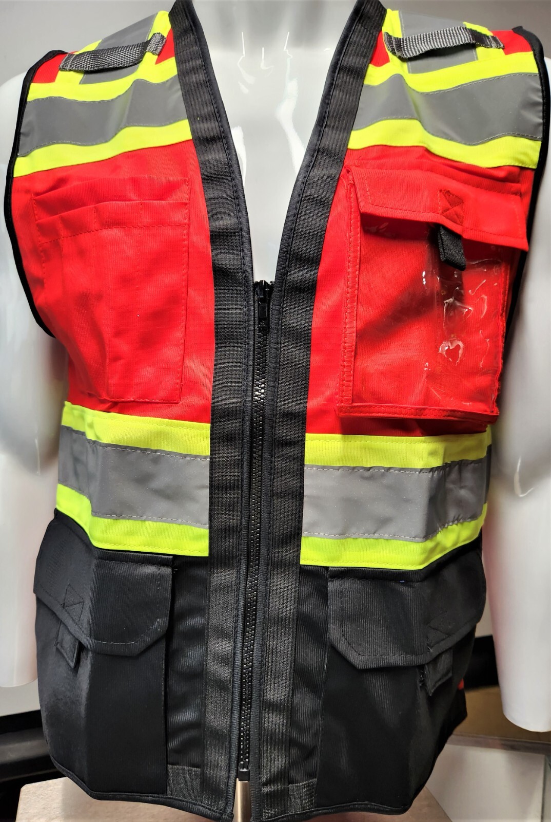 Class 1 High Visibility Reflective Red OR Blue/ Black Safety Vest w/ ID POCKET