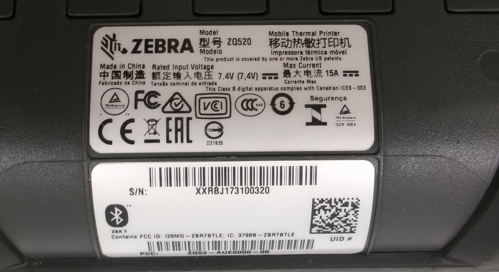 Zebra ZQ520 ZQ12-AUE0000-00 Portable Thermal Label Printer, See Notes