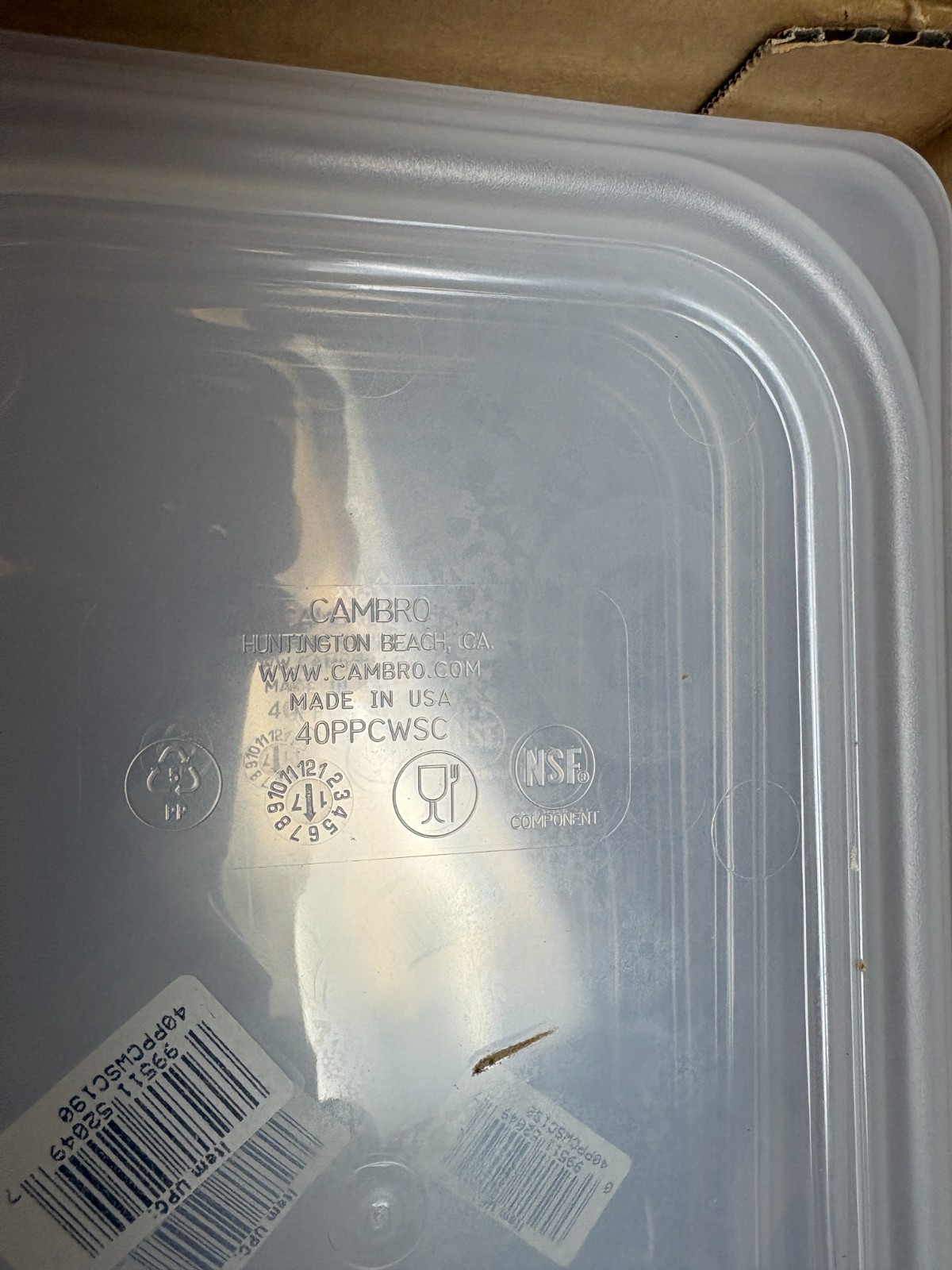 Case of 6 New CAMBRO 40PPCWSC 190 Translucent Seal Cover ¼ size CAMWR