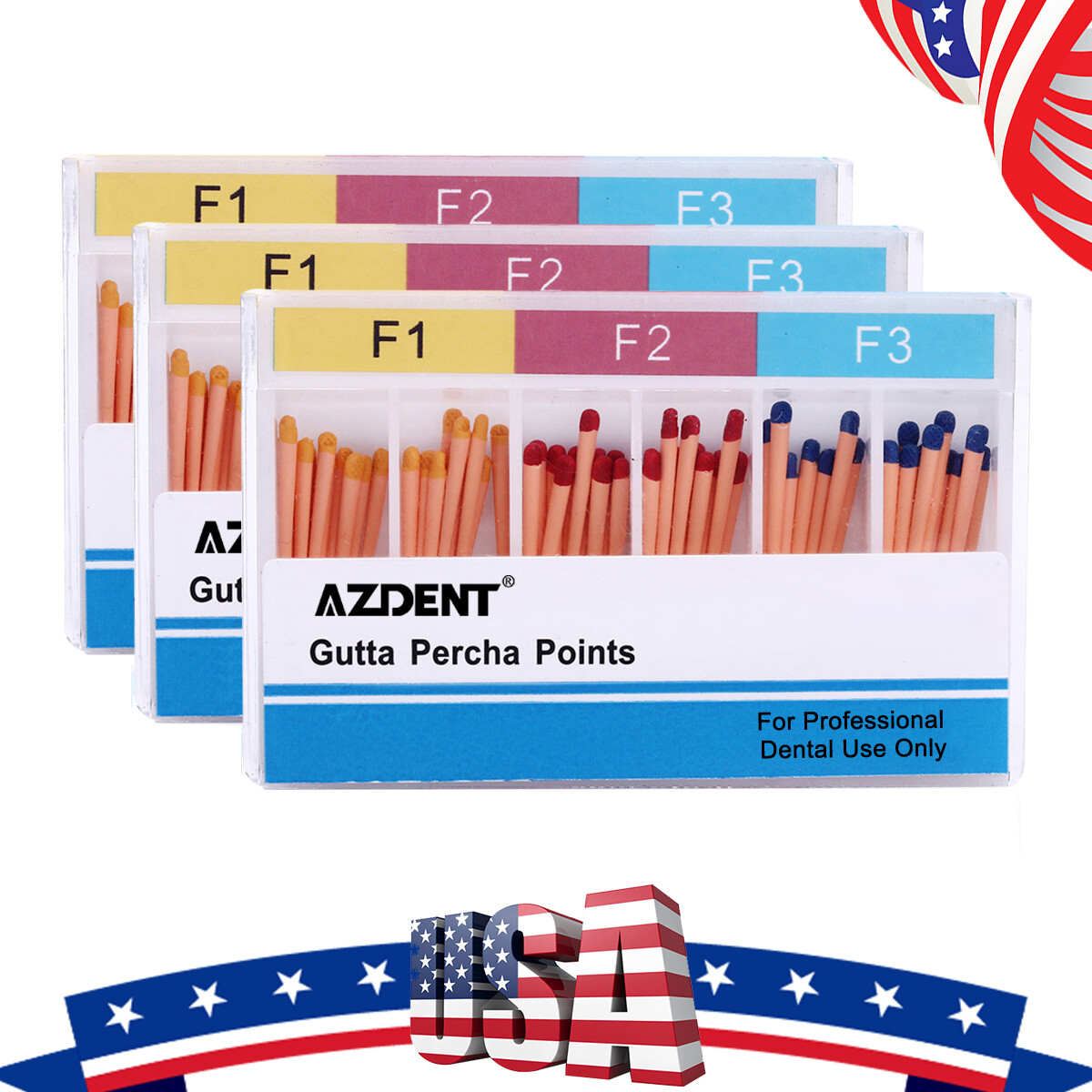 AZDENT Dental Endo Gutta Percha Point/Root Canal Absorbent Paper Points F1 F2 F3