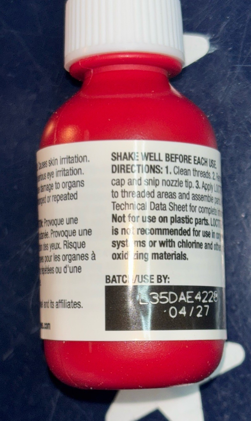 Loctite 277 10mL RED High Strength Threadlocker 0.34FL. OZ. 231089 EXP 04/2027