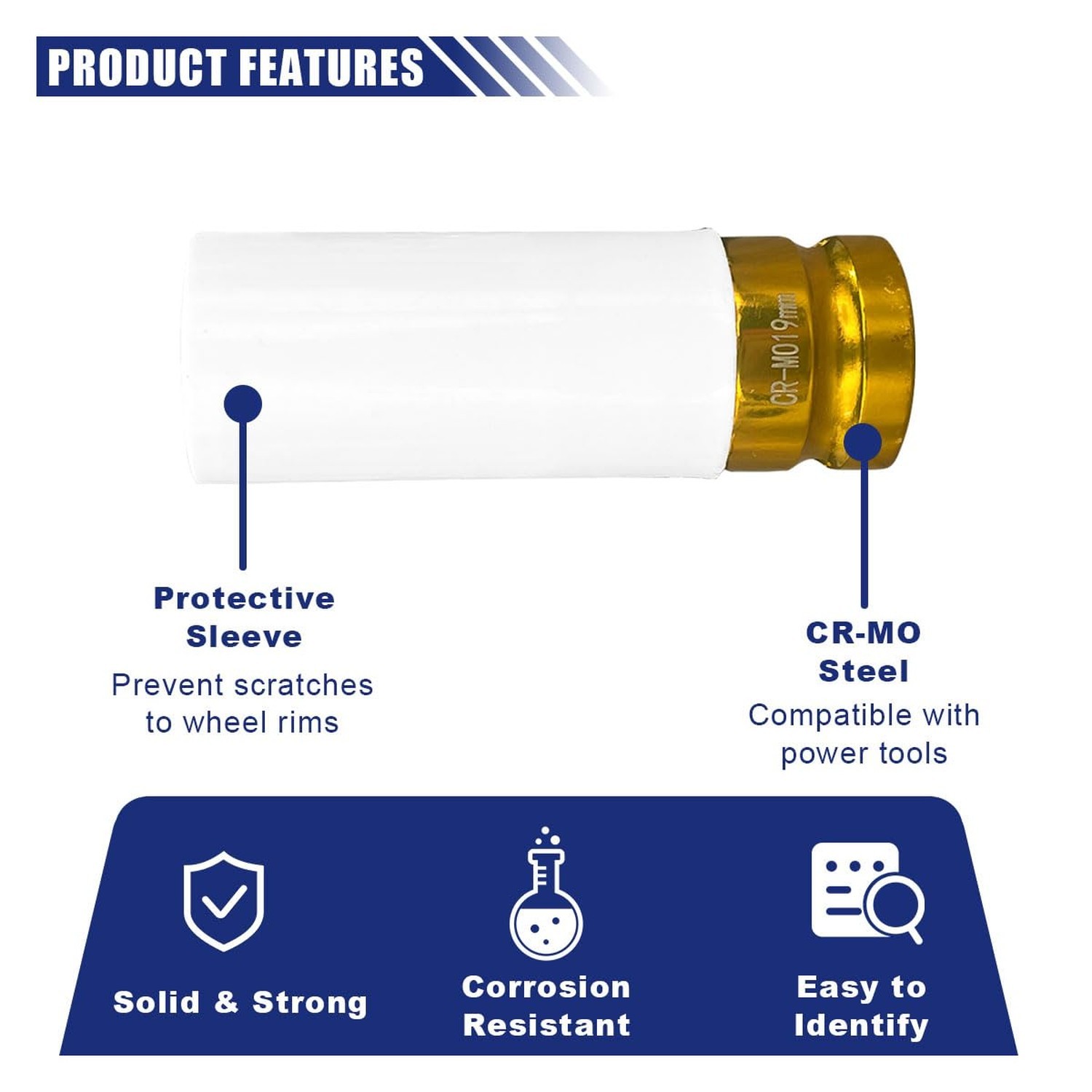 1/2″ Drive 19 mm Lug Nut Impact Socket, Non-Marring Deep Lug Nut Socket, Thin…