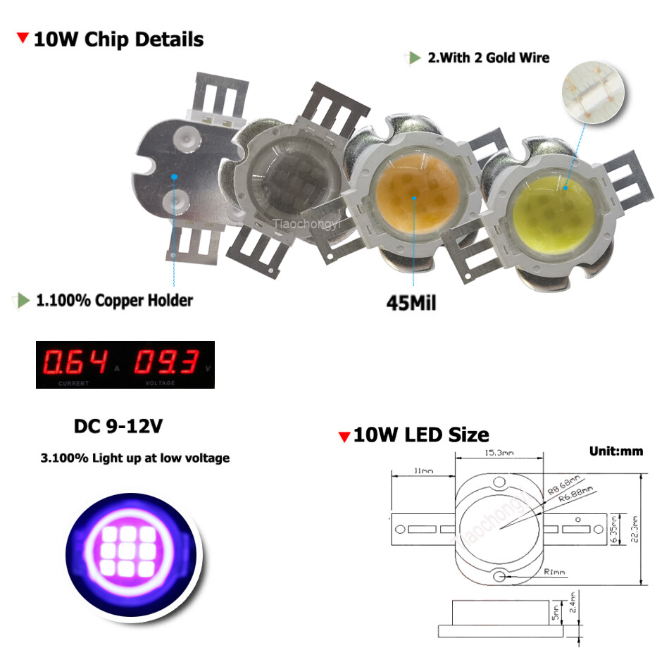 High Power LED chips 10W Round 90 Angle Lens COB SMD Diode 45mil Spotlight