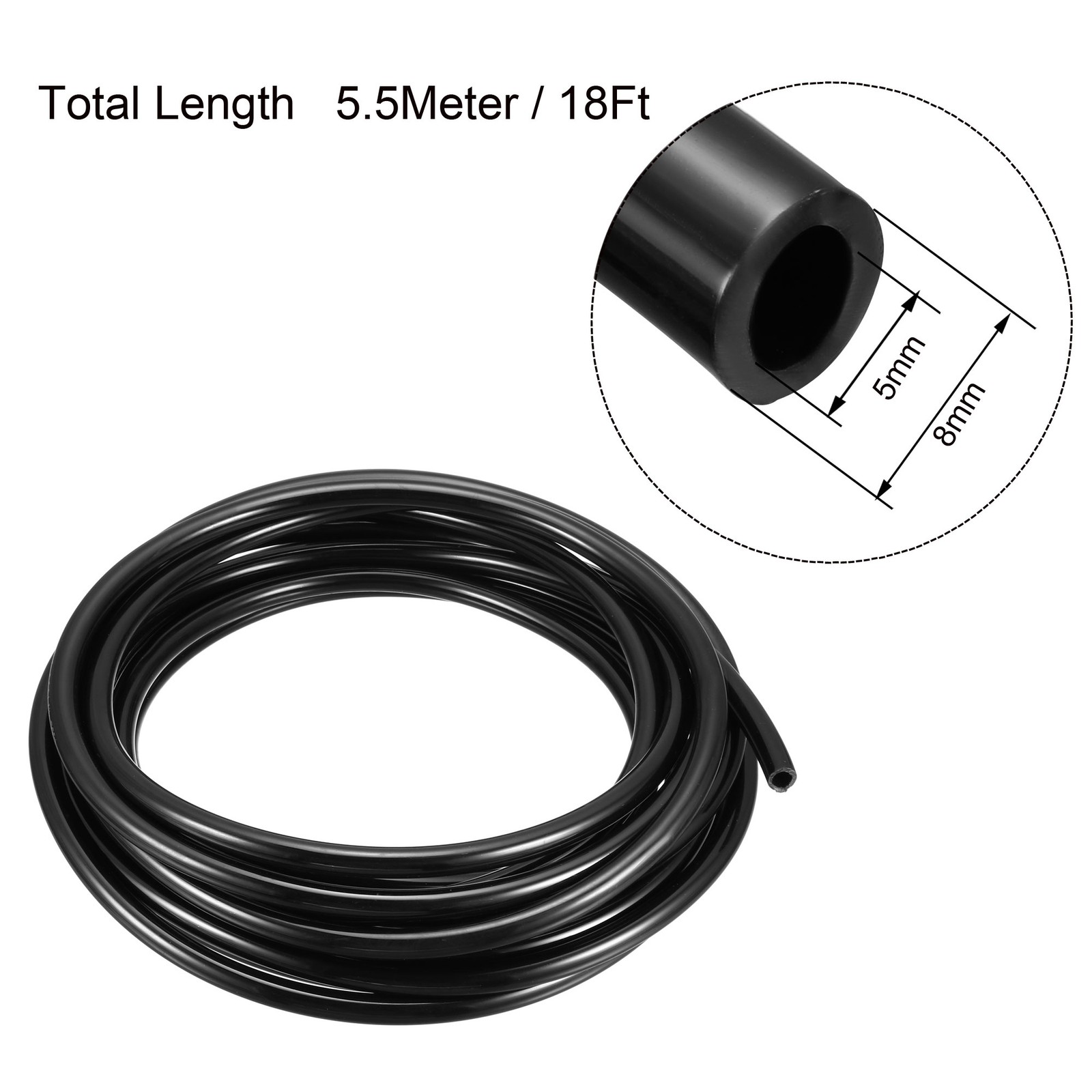 8x5mm 18Ft Pneumatic Tubing Air Compressor Hose Pipe PU Polyurethane Black