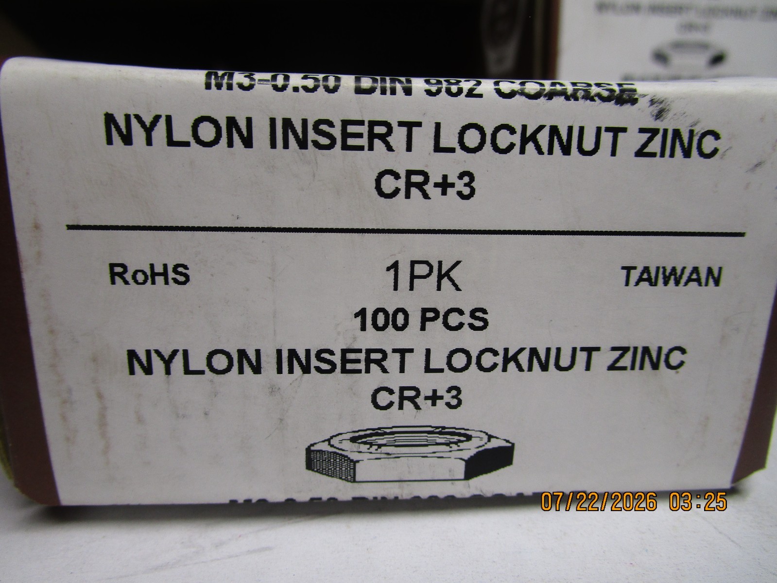 M3-0.50 Metric Nylon Insert Locknuts Class 8 Zinc-Plated Coarse QTY 100