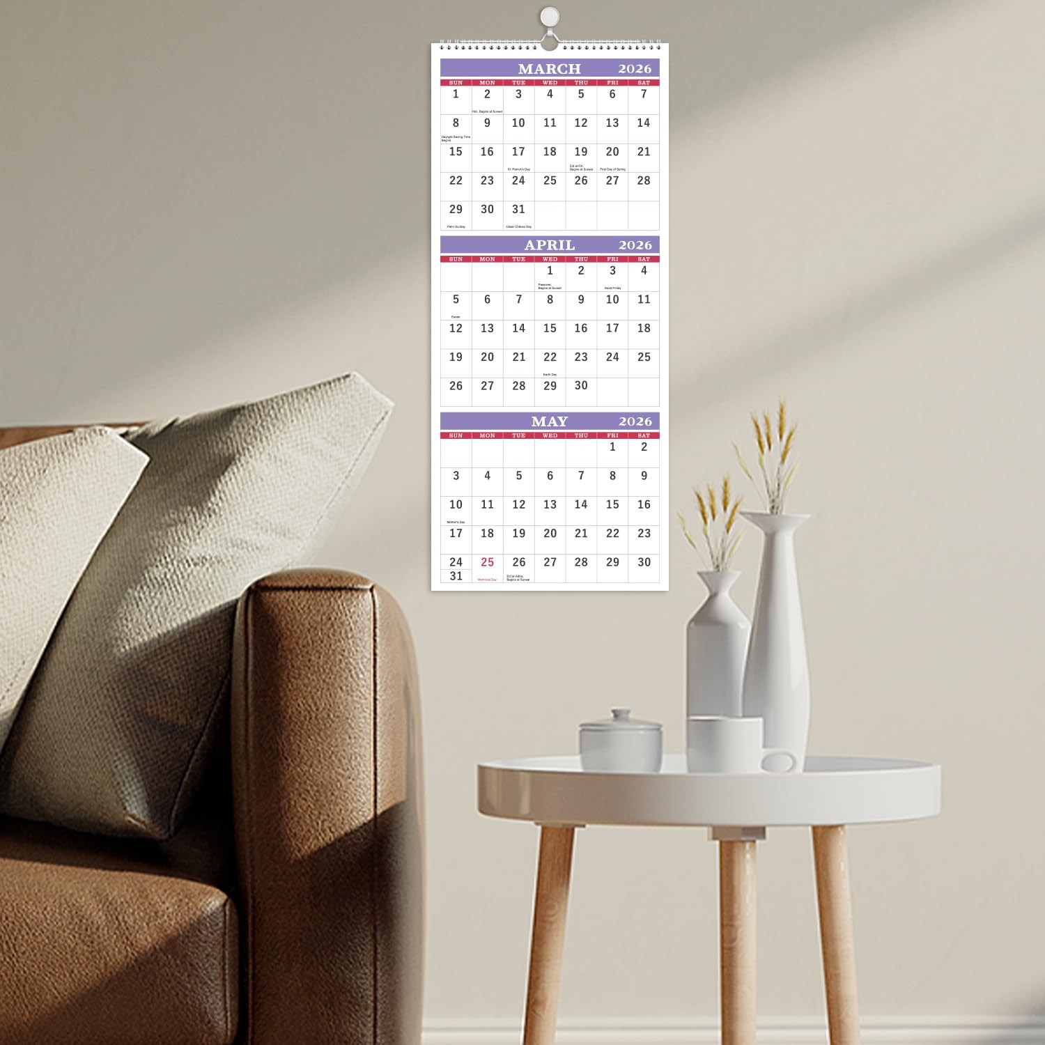 2026 Wall Calendar – 3 Month 2026 Display 3 Month, Purple