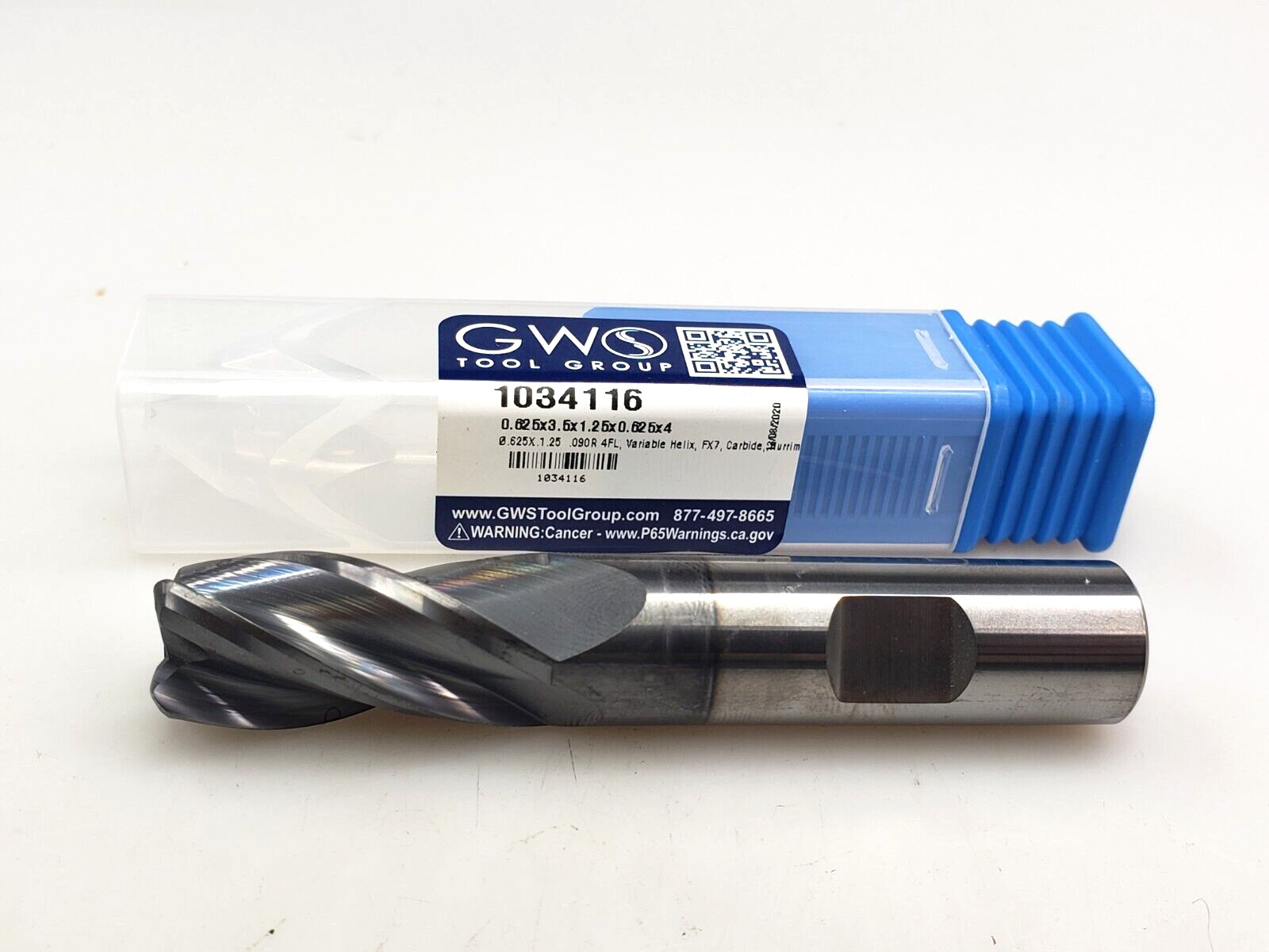 GWS 5/8″ x 5/8 x 1-1/4 x 3-1/2 R.09 Solid Carbide End Mill 4 Flute FX7 1034116