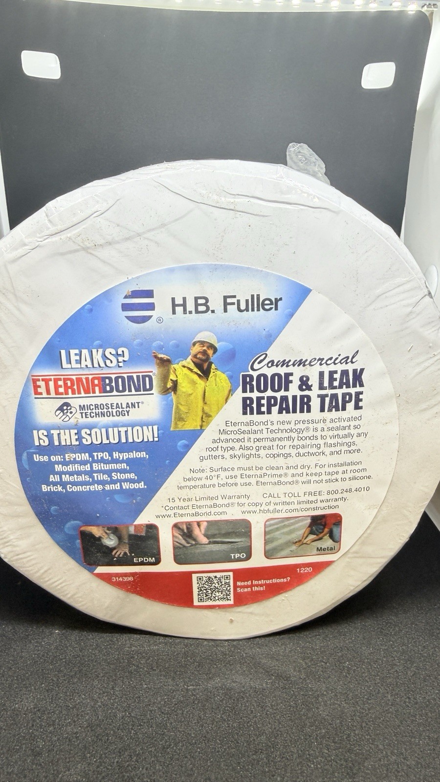 (open box) EternaBond Roof Repair Tape Waterproof RV 4″ x 50» White Seal Tape