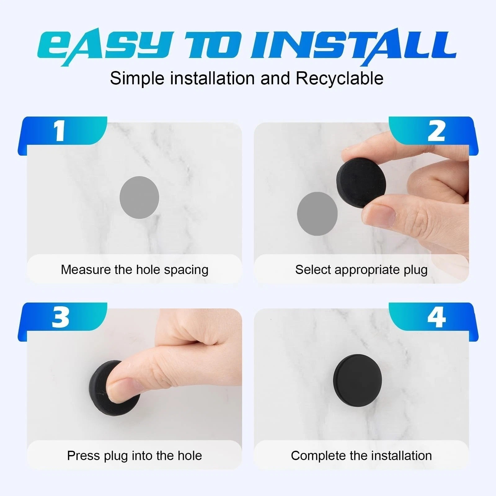 125PCS Rubber Hole Plugs Set 8 Sizes Black Silicone Round Snap Locking Grommets