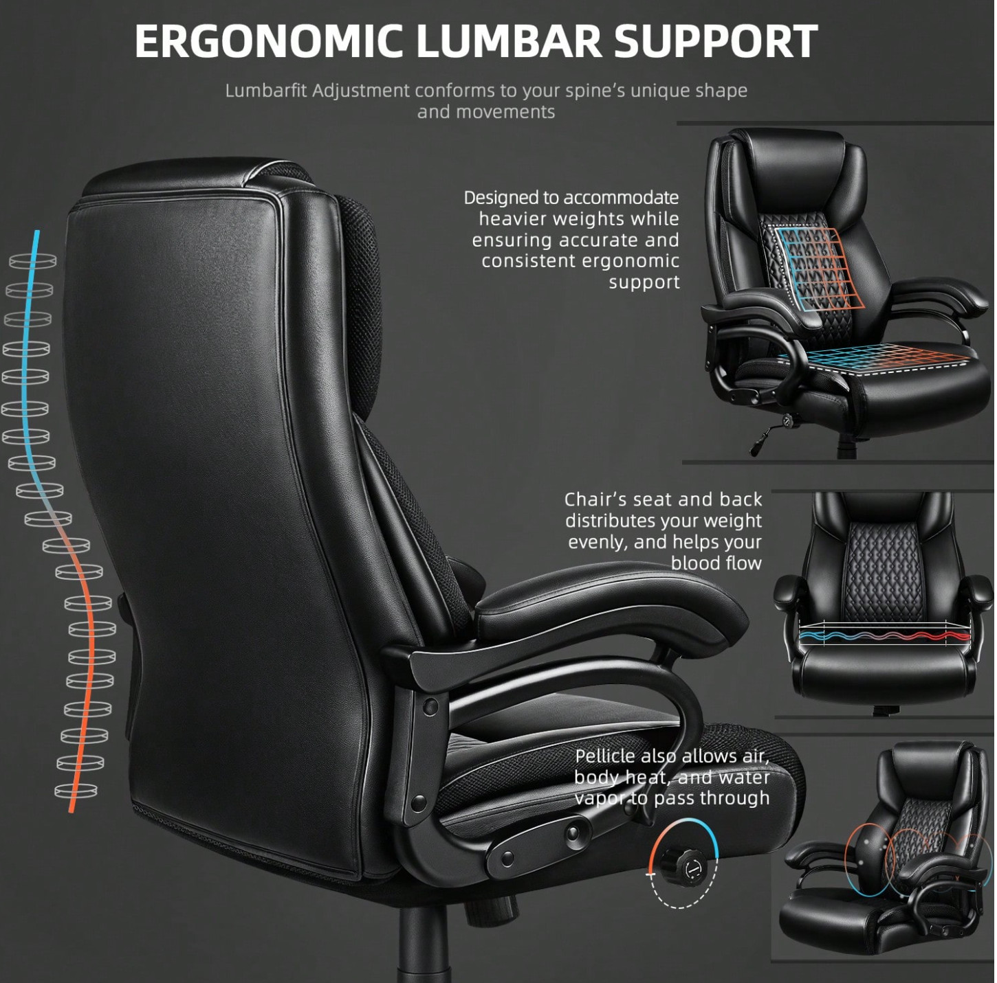 500lbs Heavy Duty big and tall leather office Chair Ergonomic executive wide 500