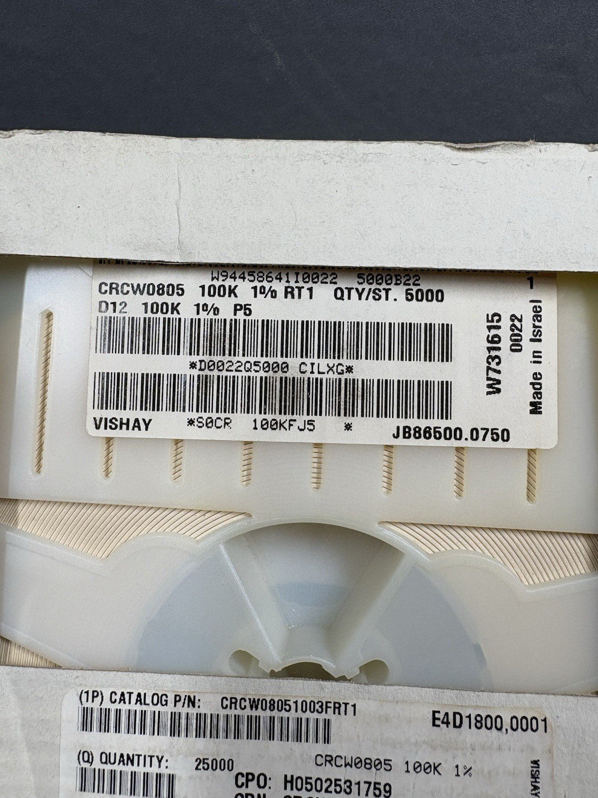 10000PCS Vishay CRCW0805 100KΩ 1% Thick Film Chip Resistors 0805 SMD CRCW0805100