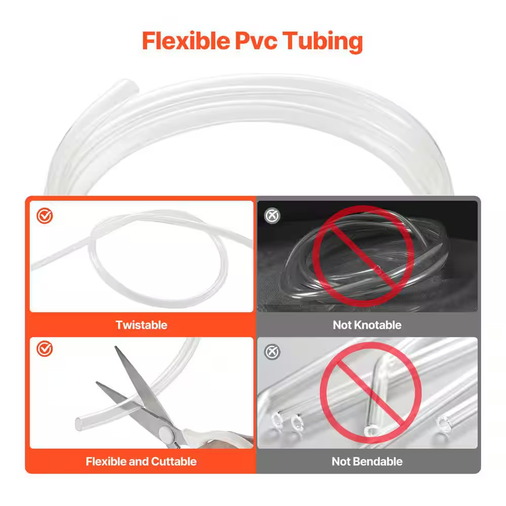 Clear Vinyl Tubing, 1/2 In. ID X 5/8 In. OD, 10 FT. Plastic PVC Tubing, Flexible