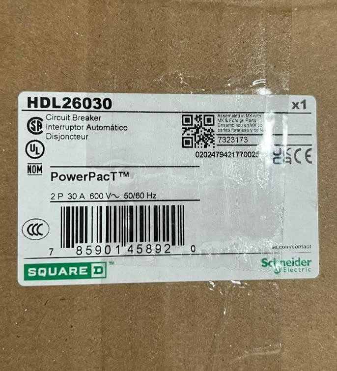New Square D HDL26030 Power Pact Circuit Breaker 2P 30A 600V 50/60Hz NIB