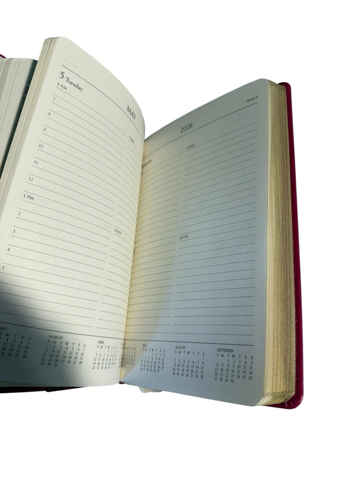 New Gallery Leather 2026 Daily Planner Bright Pink 8” X 5.5” Notes Tasks Format