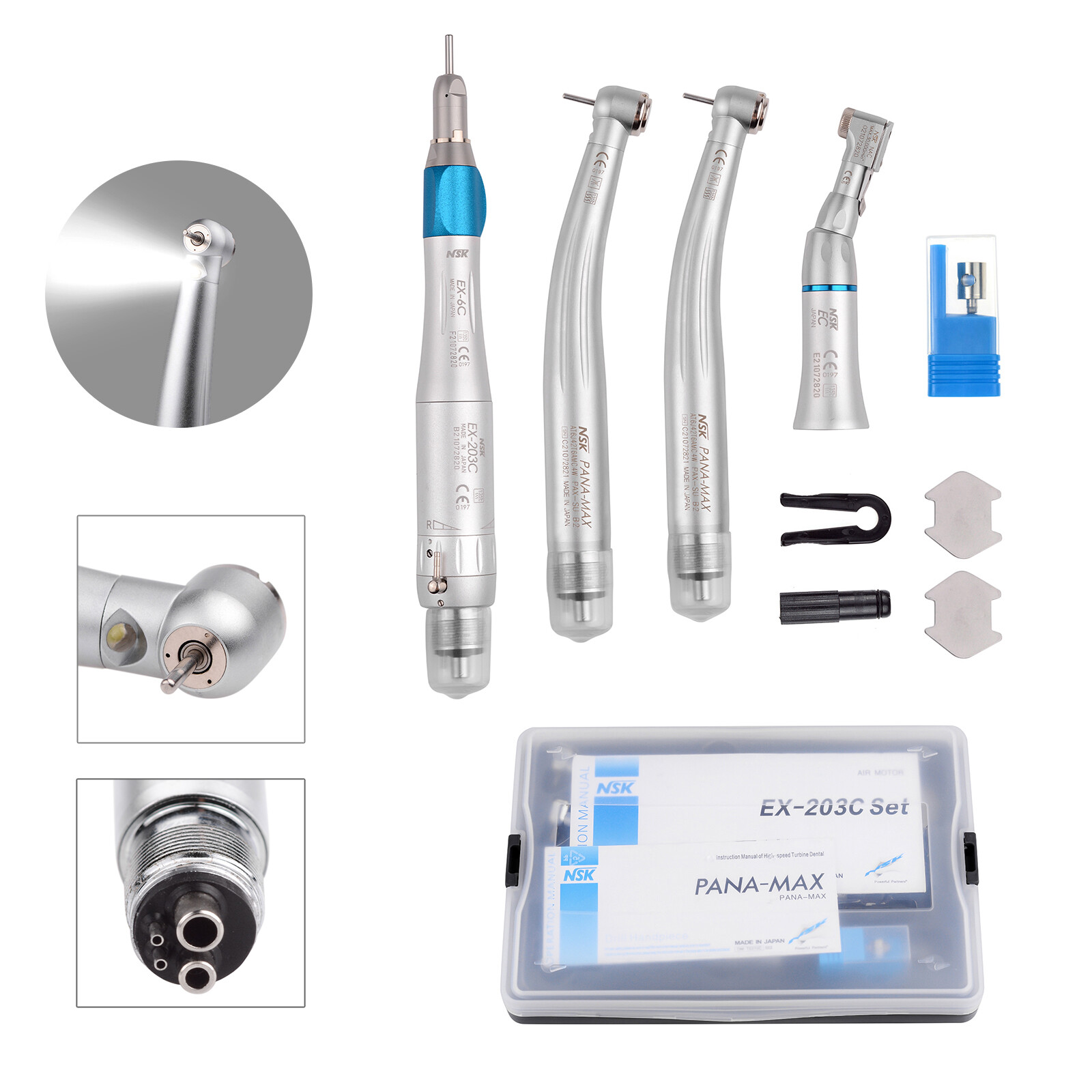Dental NSK Type LED PANA MAX High Speed Handpiece+Low Speed EX203C 4H/2H+Bearing