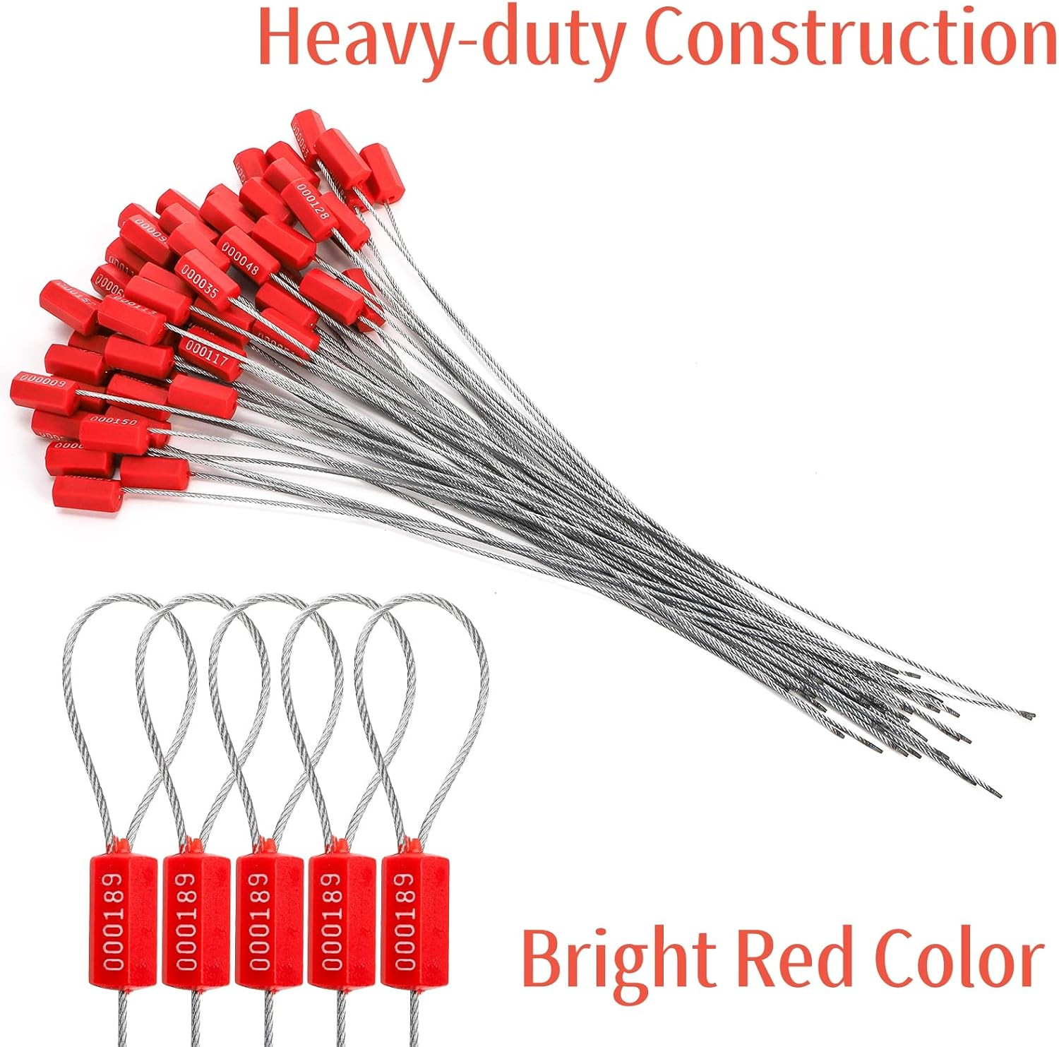 200 Pcs Steel Security Cable Seal, 11.8 Inch Numbered Security Tags Tamper-Proof
