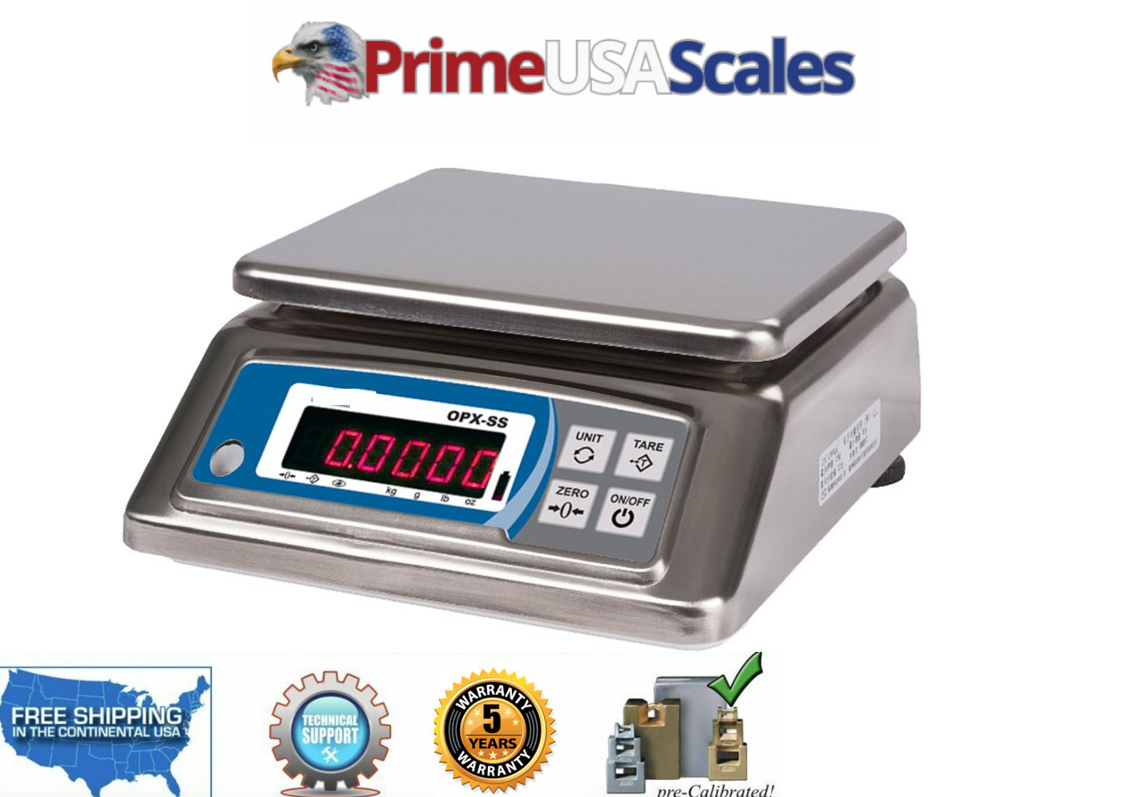 2 Yr Warranty Prime OPX-SS Washdown Bench Scale 12 lb x 0.2g