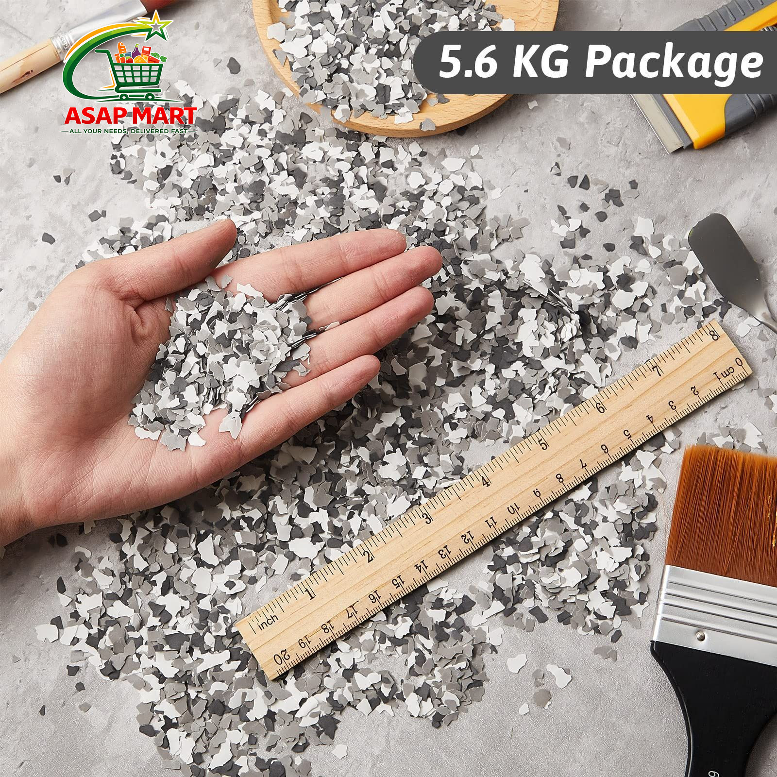 Fabbay 5.6 Kg / 12.4 lb Epoxy Flakes Floor Paint 2-4mm, Black, White, Gray