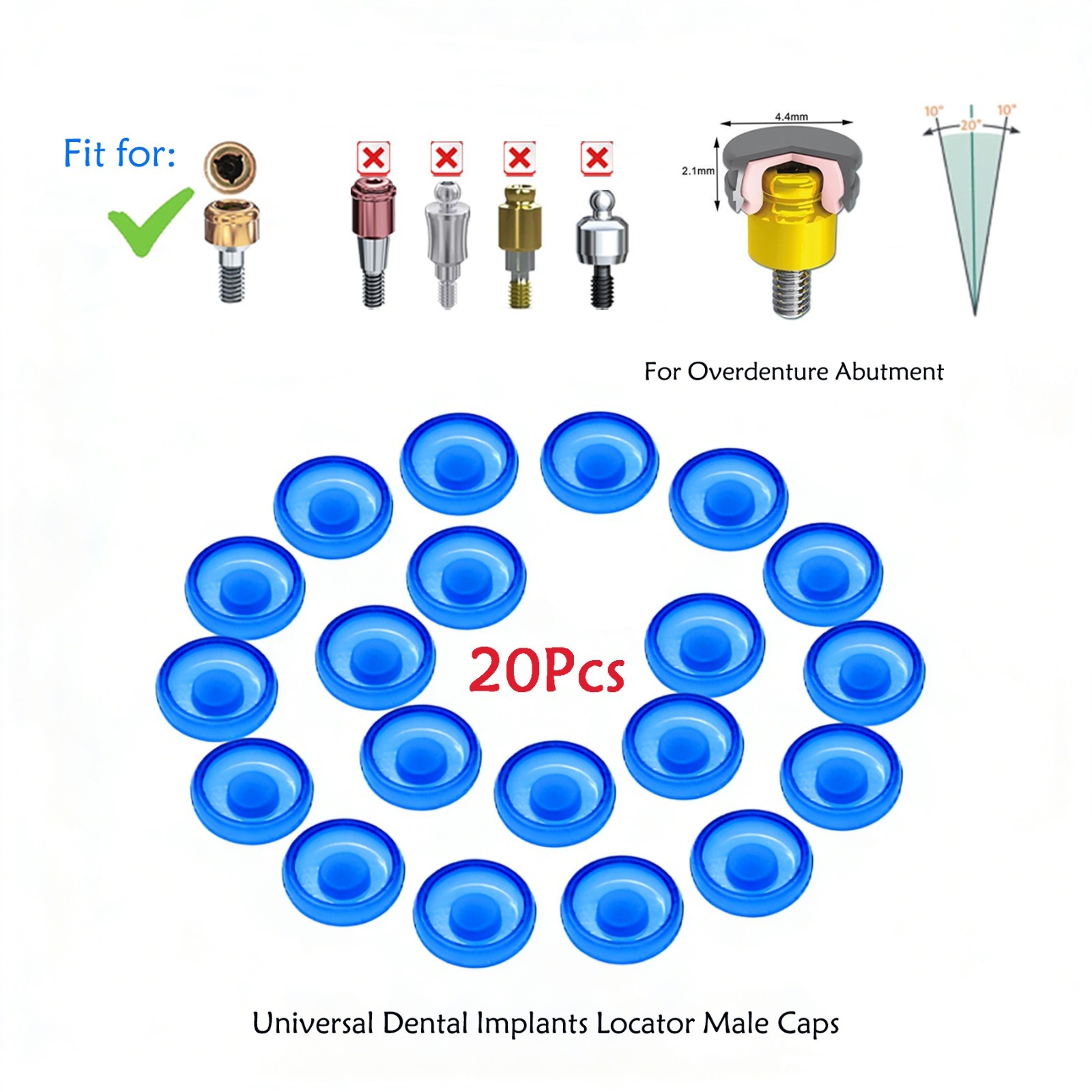 US Dental Lab 20pcs Universal Locator Abutment Male Cap Insert for Overdenture