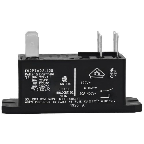 T92P7A22 120VAC Power Relay Pack 2 DPST NO 30A 6 Pins Relay Part 10459304