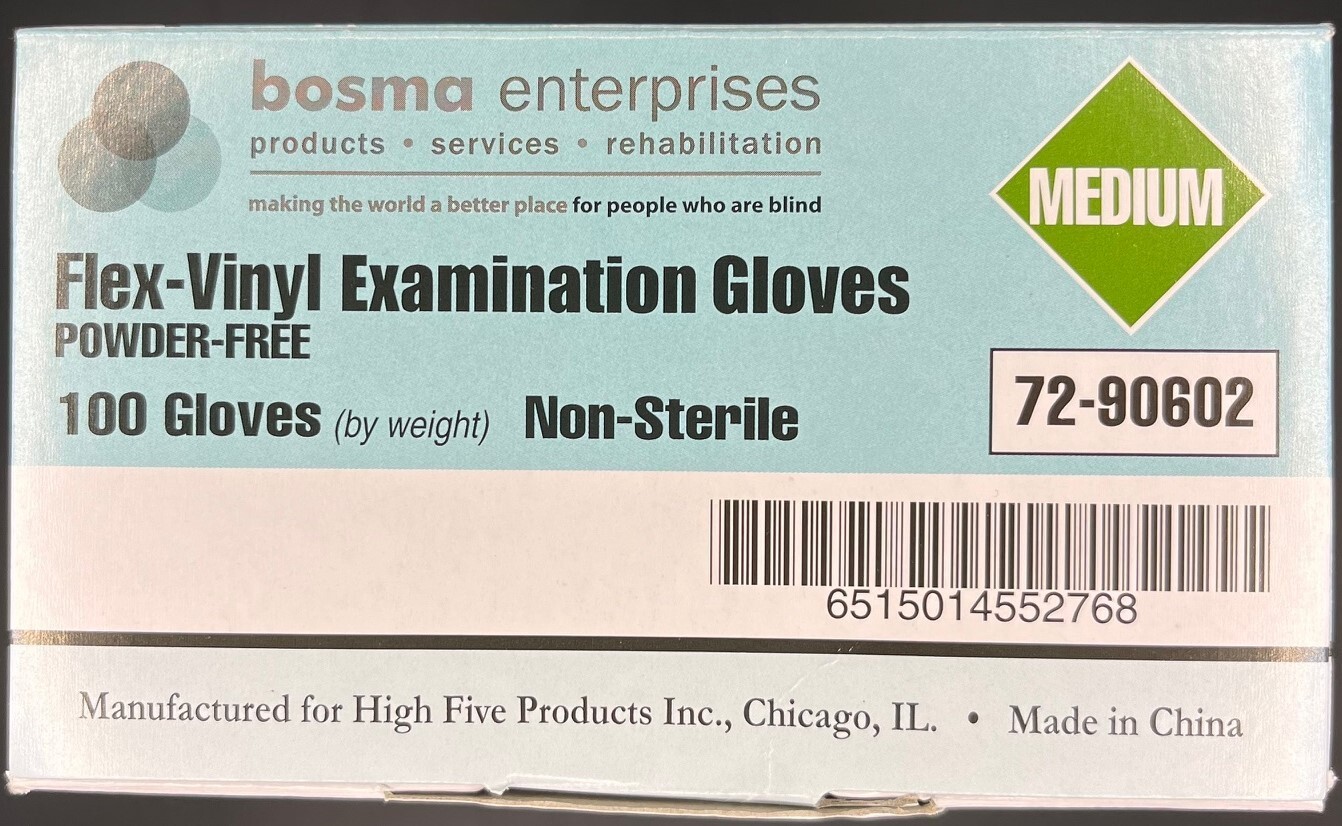 Medical Examination Gloves MEDIUM Flex Vinyl Latex Free Powder Free BOSMA 100 Ct