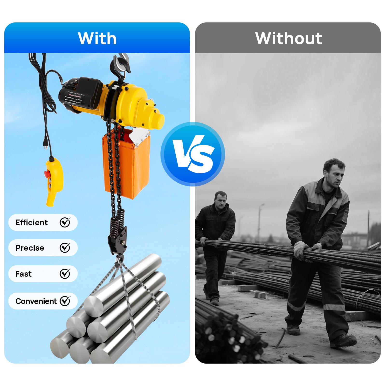 1 Ton Electric Chain Hoist w/ 13FT Double Chain Lifting Single Phrase 110V 20Mn2
