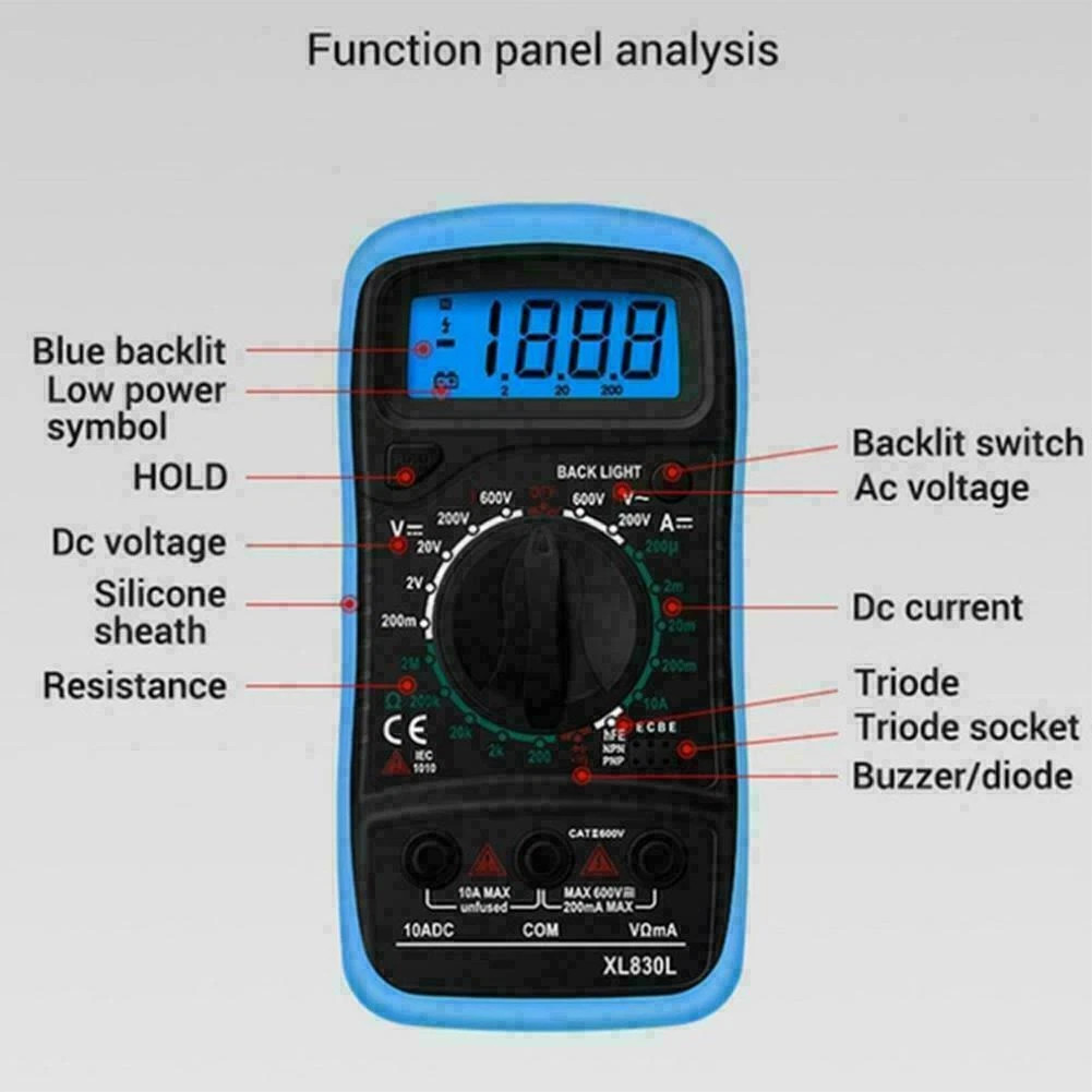 Digital Multimeter AC DC Voltmeter Ammeter Ohmmeter Volt Tester Meter XL830L