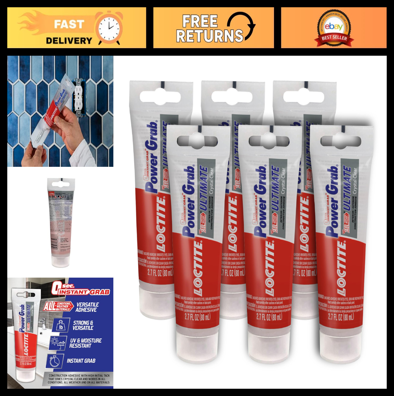 Ultimate Crystal Clear Construction Adhesive 2.7 oz Tube – 6 Pack, Strong Glue f