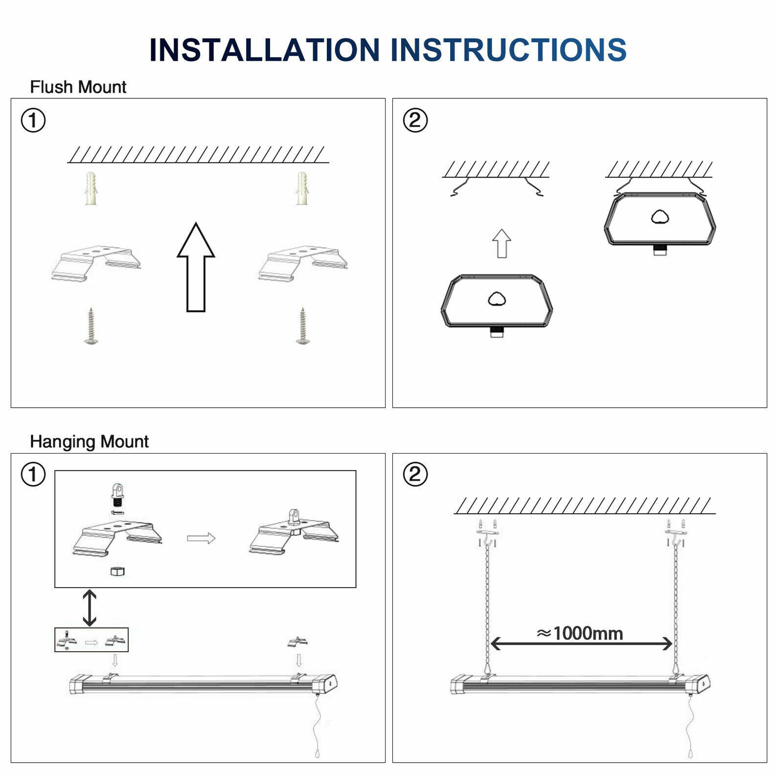 2 Pack LED 100W Shop Light Fixture For Garage Warehouse Workshop Basement Light