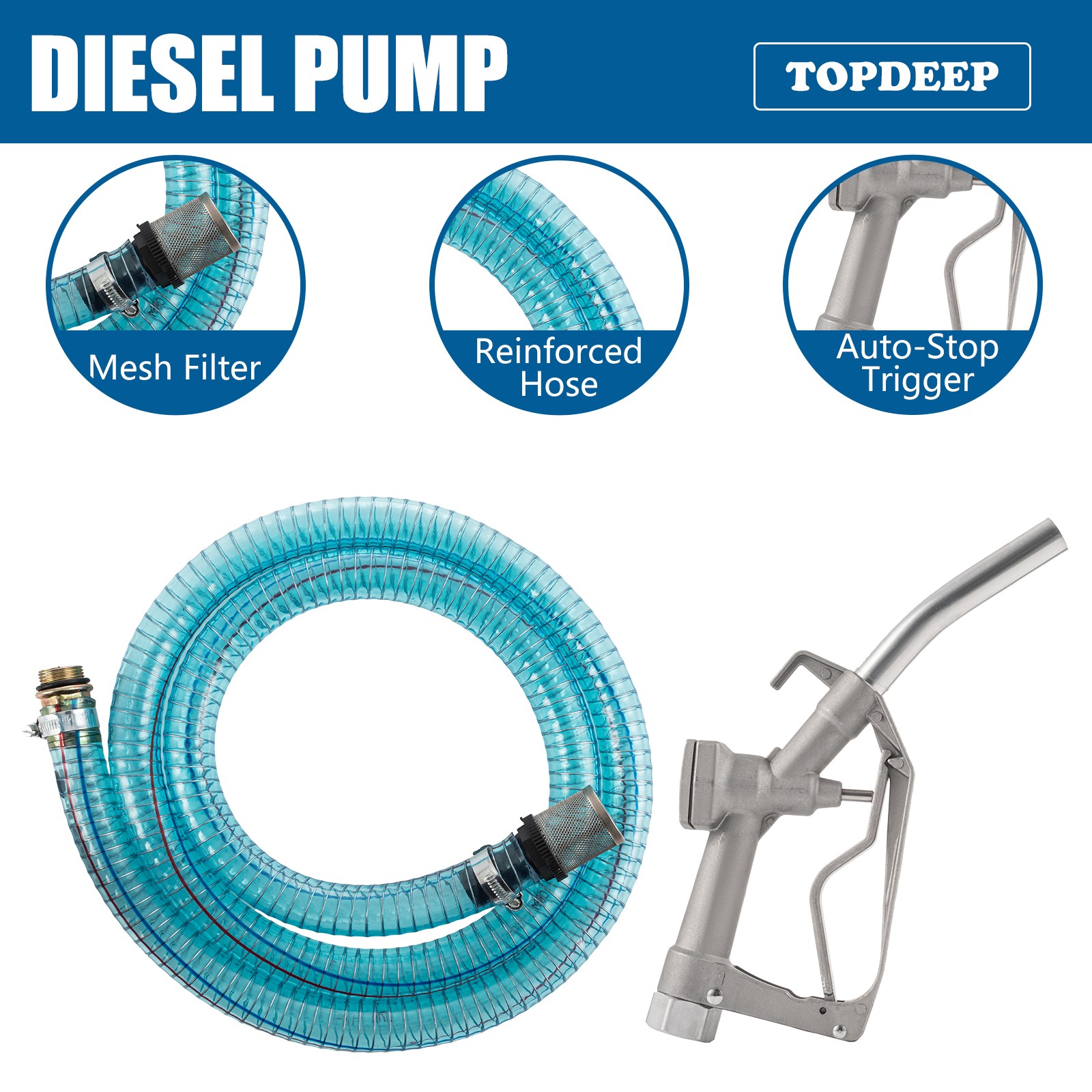 Fuel Transfer Pump 200W Electric Diesel Kerosene Pump 12V DC 10GPM Nozzle Hoses