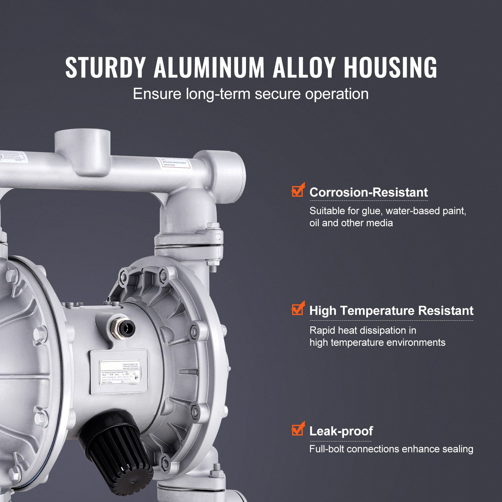 Air Operated Double Diaphragm Pump 44 GPM Max 115 PSI Air Waste Oil Pump