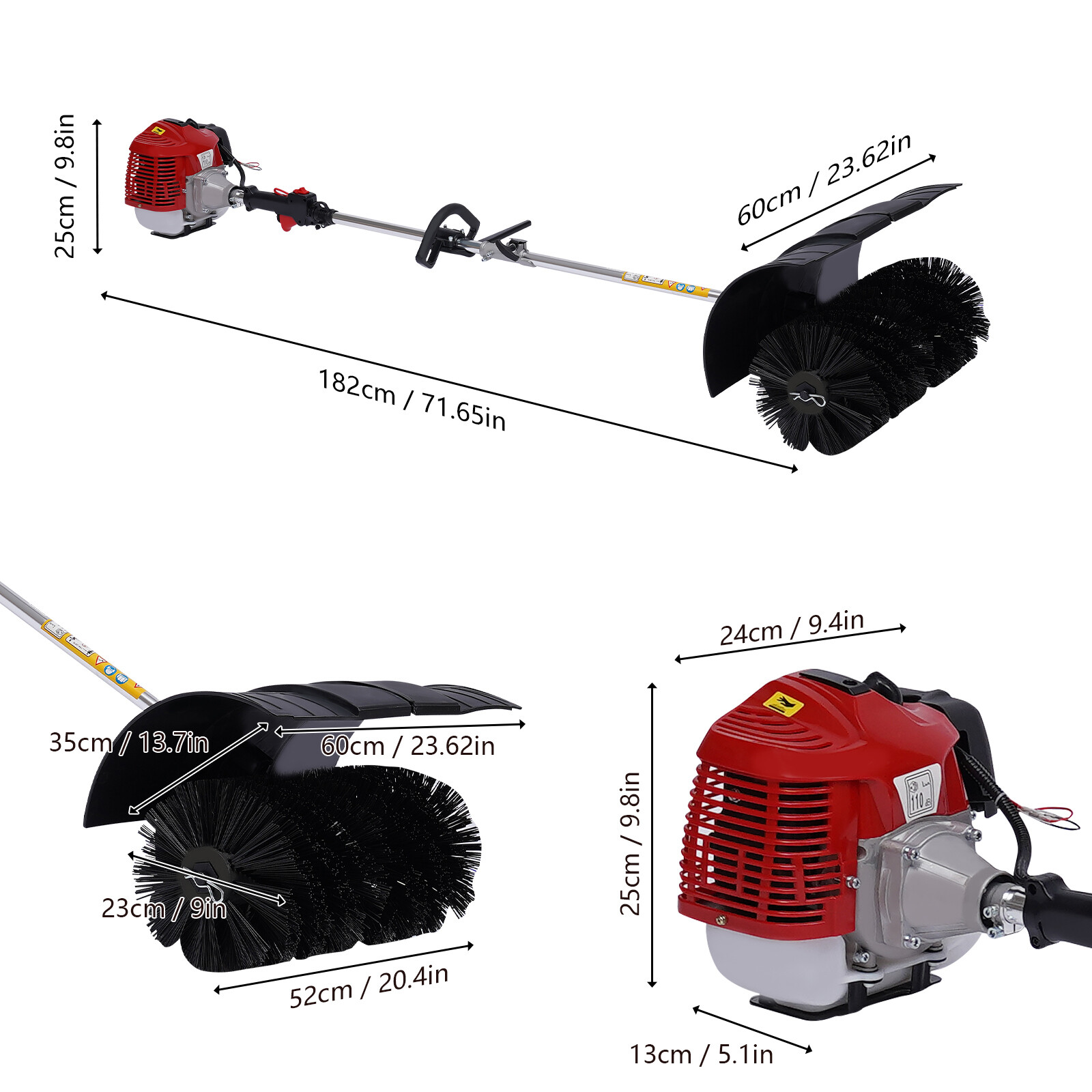 Gas Power Handheld Sweeper Broom Driveway Turf Artificial Grass Snow Clean 52CC