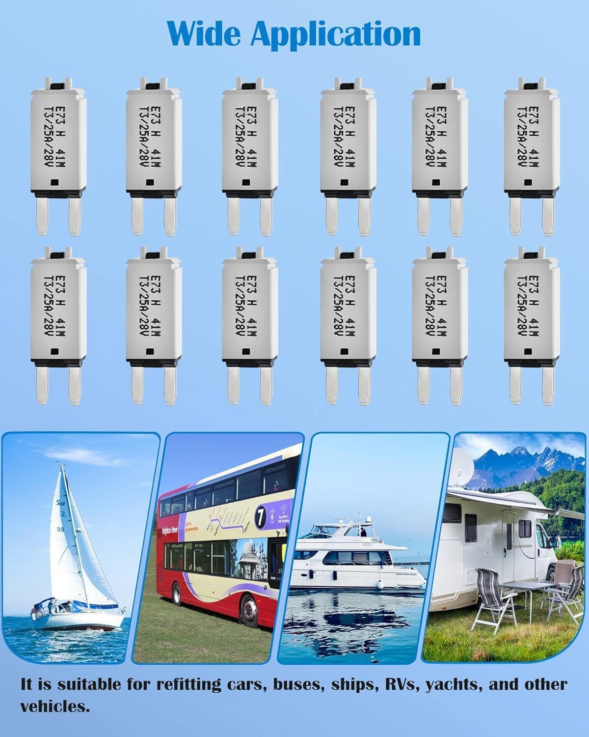 12PCS 25A Manual Reset Mini ATM Circuit Breaker Blade Fuse for Car Truck Boat
