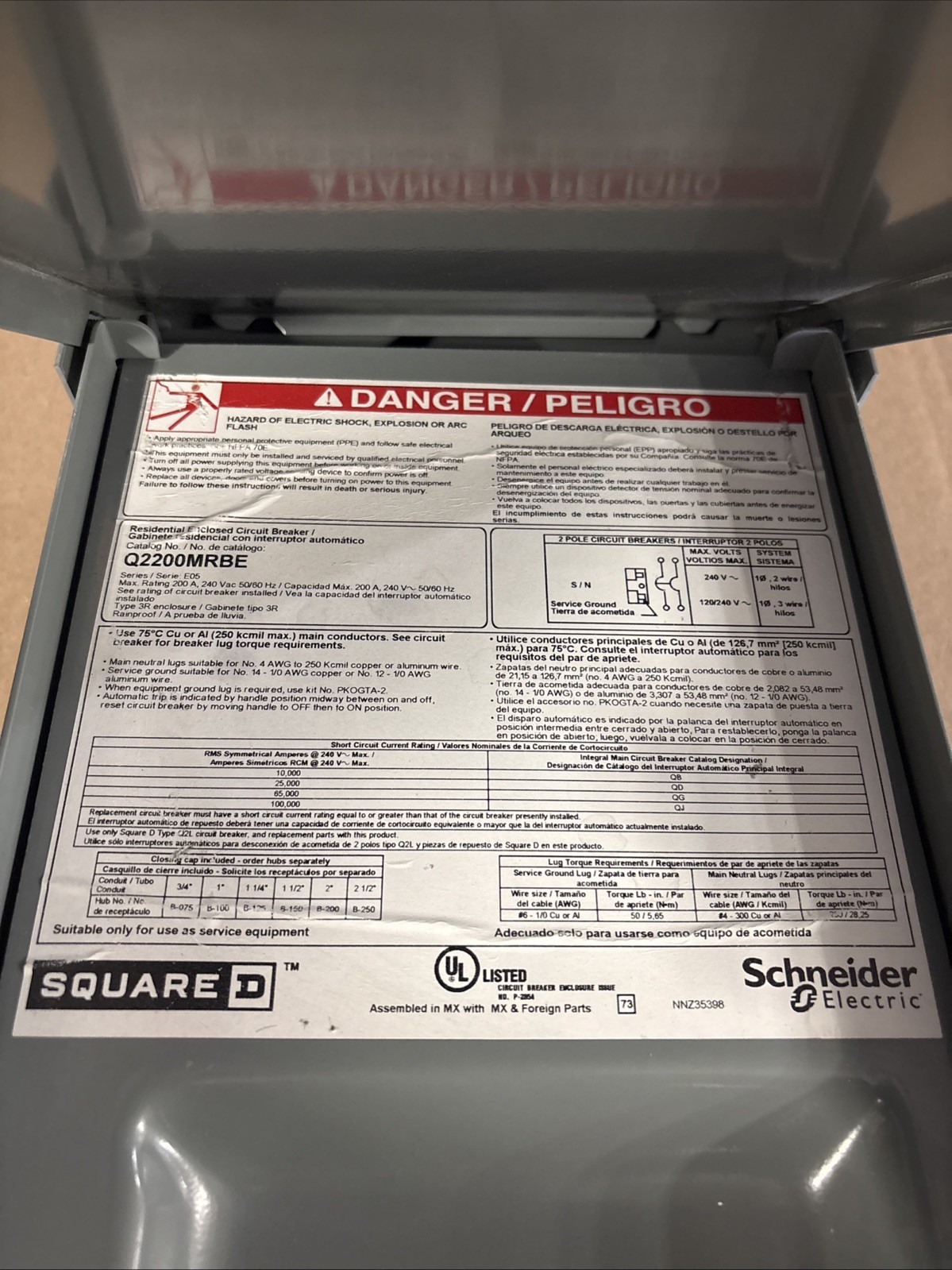 Square D Q2200MRBE Circuit Breaker Enclosure with Main Breaker