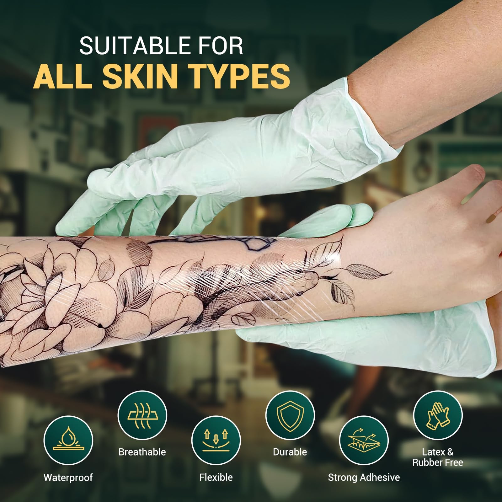 MED PRIDE Breathable Tattoo Protection Film, 10.2” X 2 Yards, Transparent