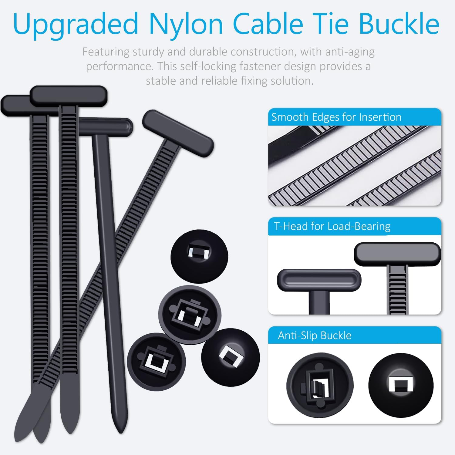 2026 Upgraded Nylon Universal Cable Tie Buckle, Heavy Duty Self-Locking Rivet Zi